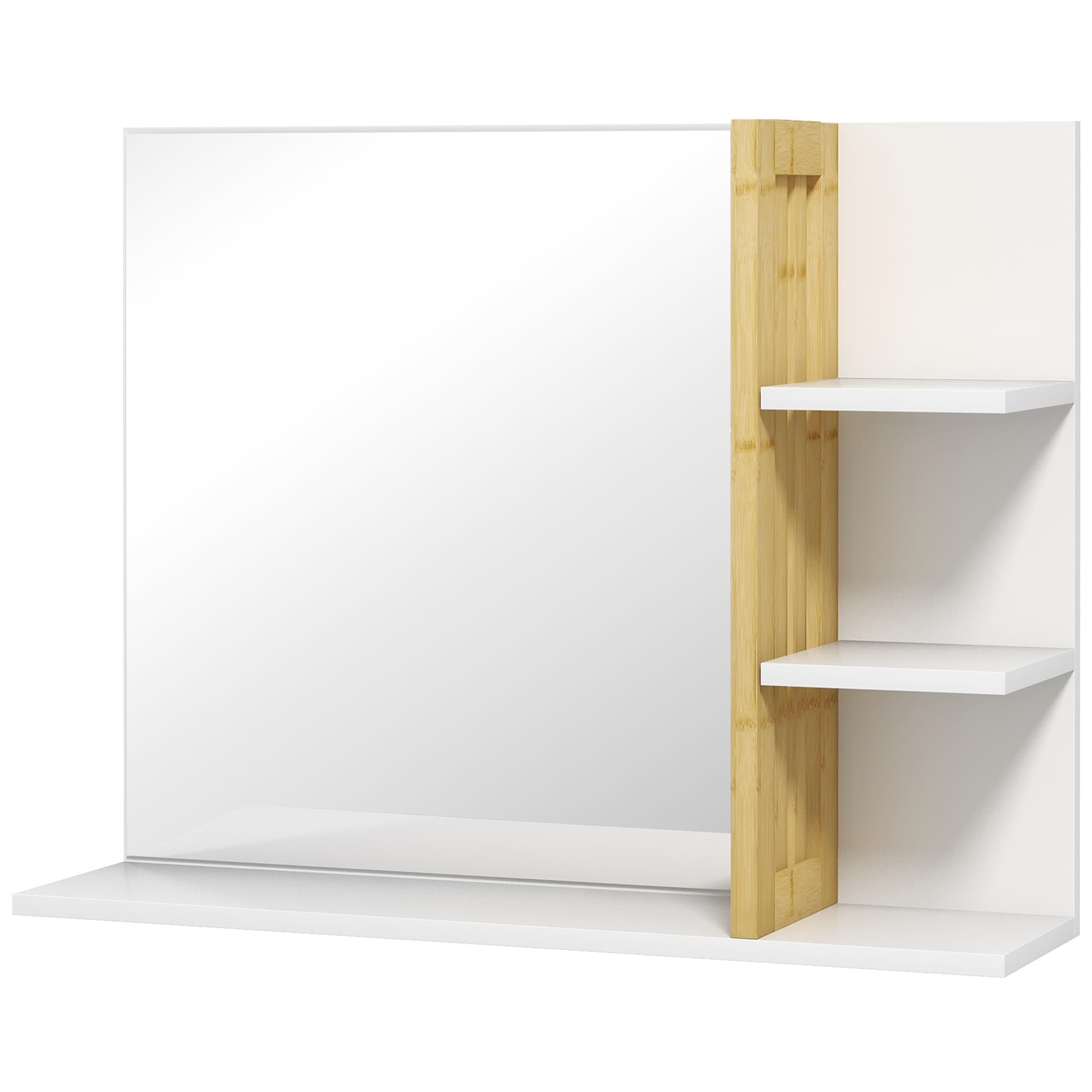 HOMCOM Miroir mural de salle de bain avec 3 étagères latérales 1 étagère inférieure en bambou 45 x 15 x 58,5 cm blanc