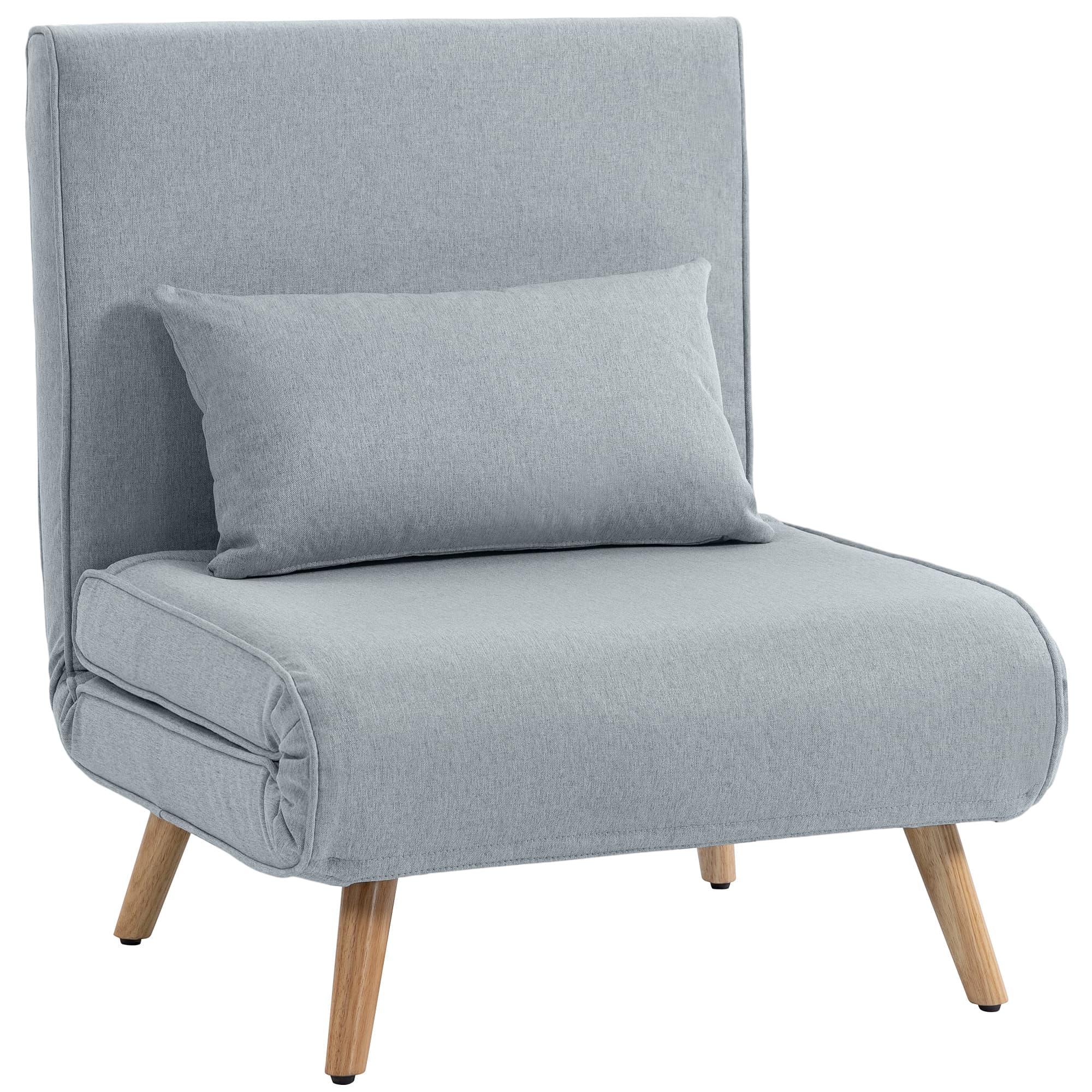 HOMCOM Fauteuil chauffeuse convertible 3 en 1 lit fauteuil lit 1 place dossier 5 positions en tissu avec coussin, gris