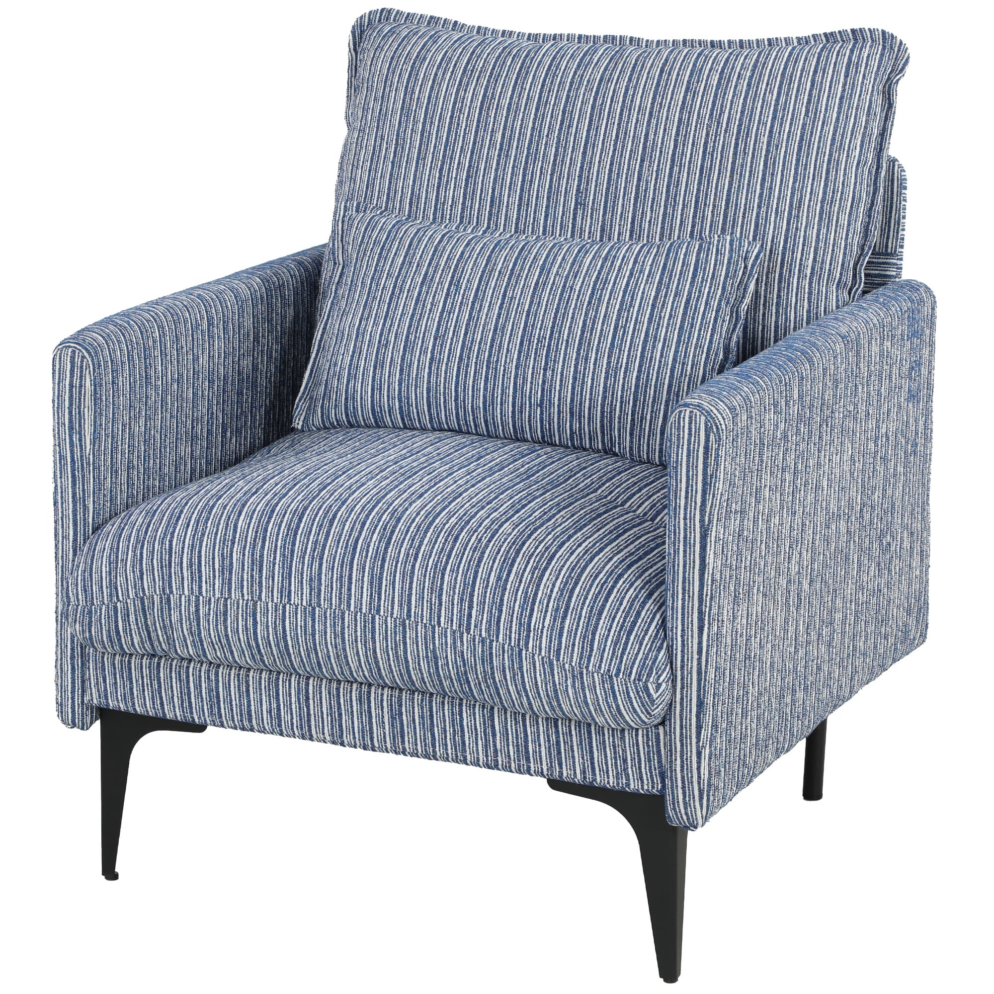HOMCOM Fauteuil de salon rembourré en tissu effet lin avec accoudoirs, coussin lombaire et assise large, Bleu