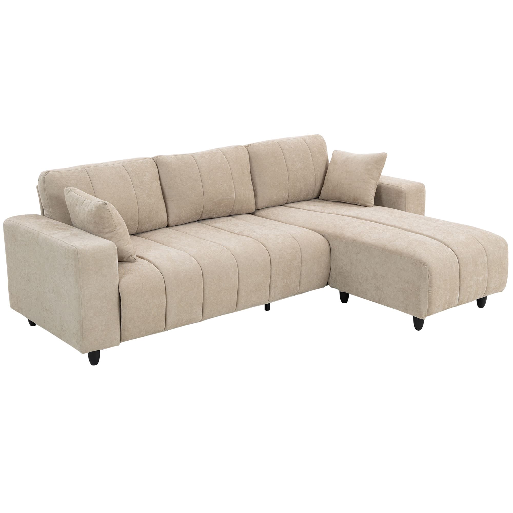 HOMCOM Canapé d'angle réversible, canapé 3 places avec méridienne, 2 oreillers, cadre en acier, 242x156x87cm, beige