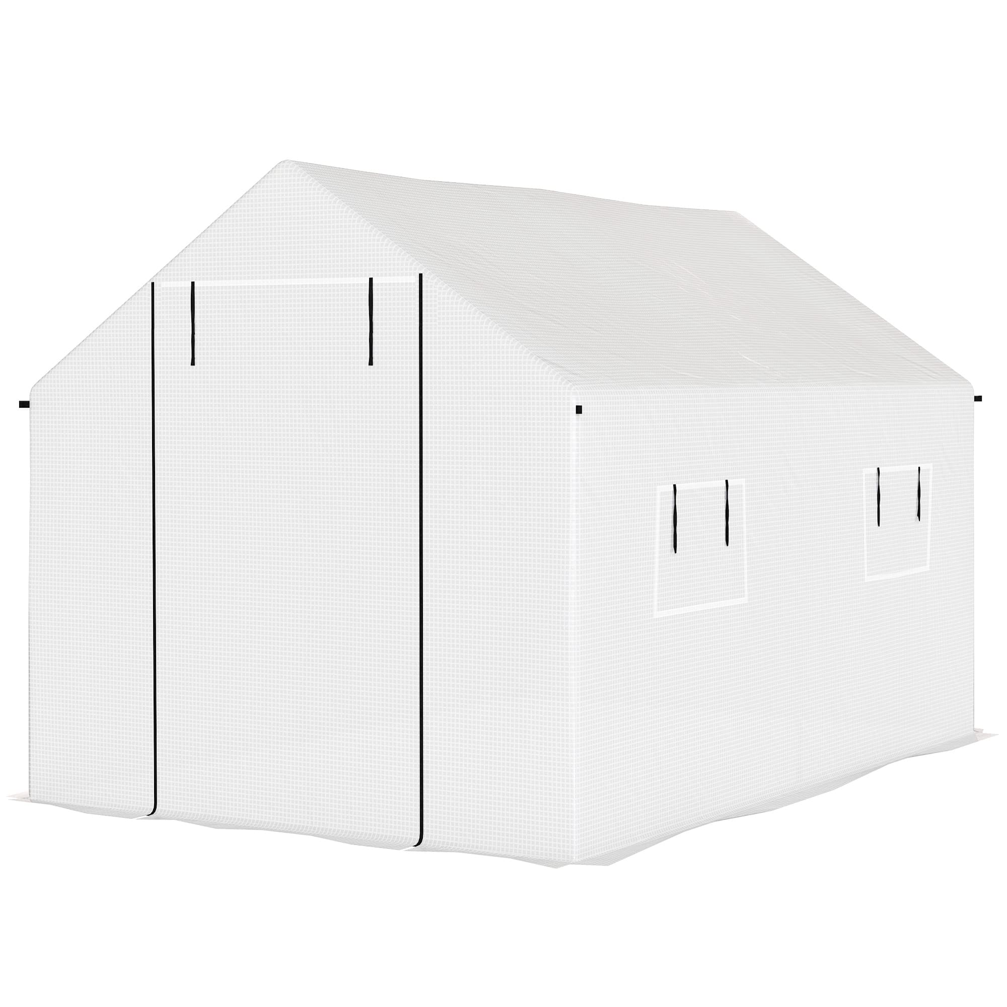 Outsunny Serre de jardin tunnel 2 x 3m, 6m2 avec porte enroulable, 4 fenêtres, - Acier galvanisé PE Haute densité Blanc
