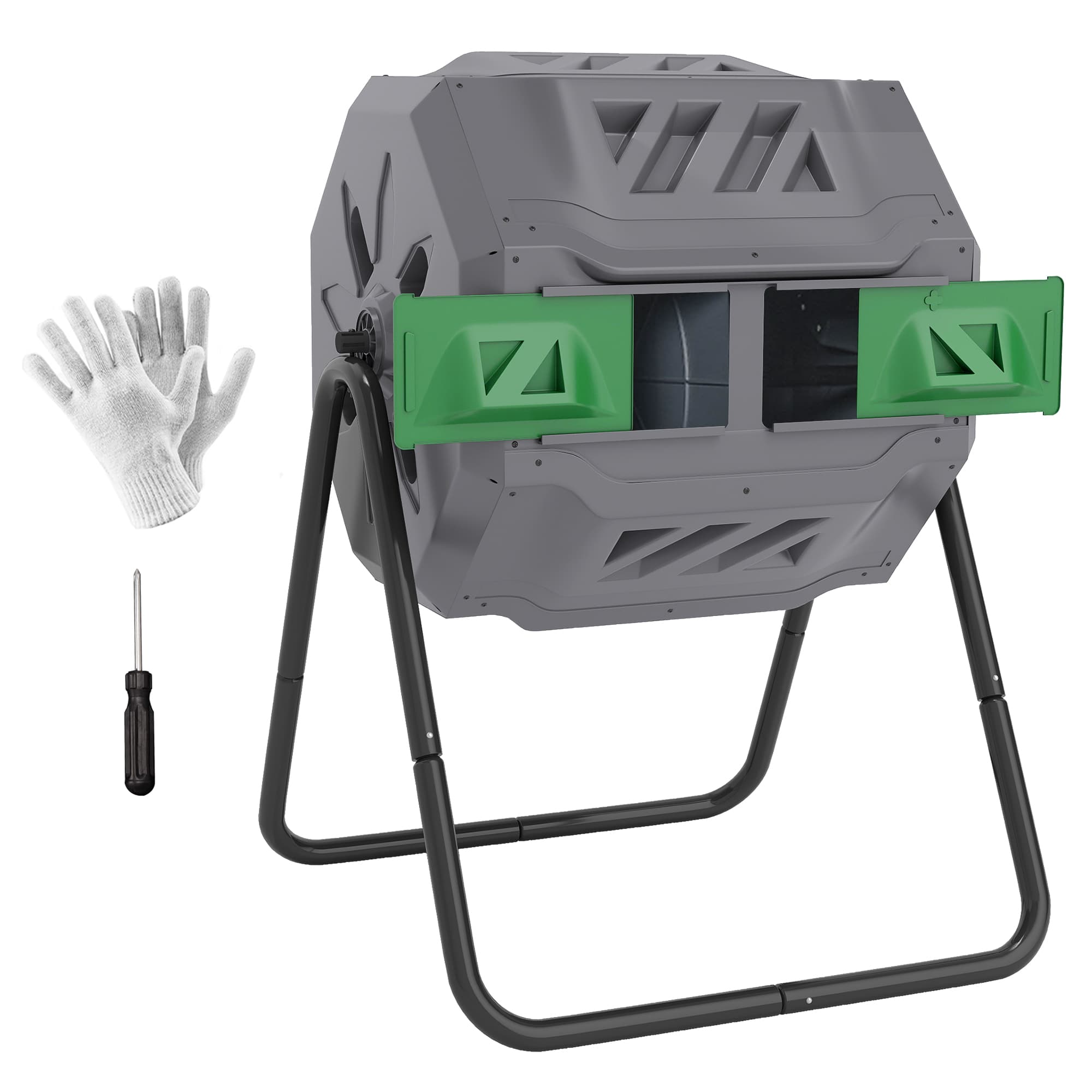 Outsunny Composteur bac à Compost pour déchets composteur jardin Rotatif 360° Double Chambre 160 L Acier PP Gris Aosom France