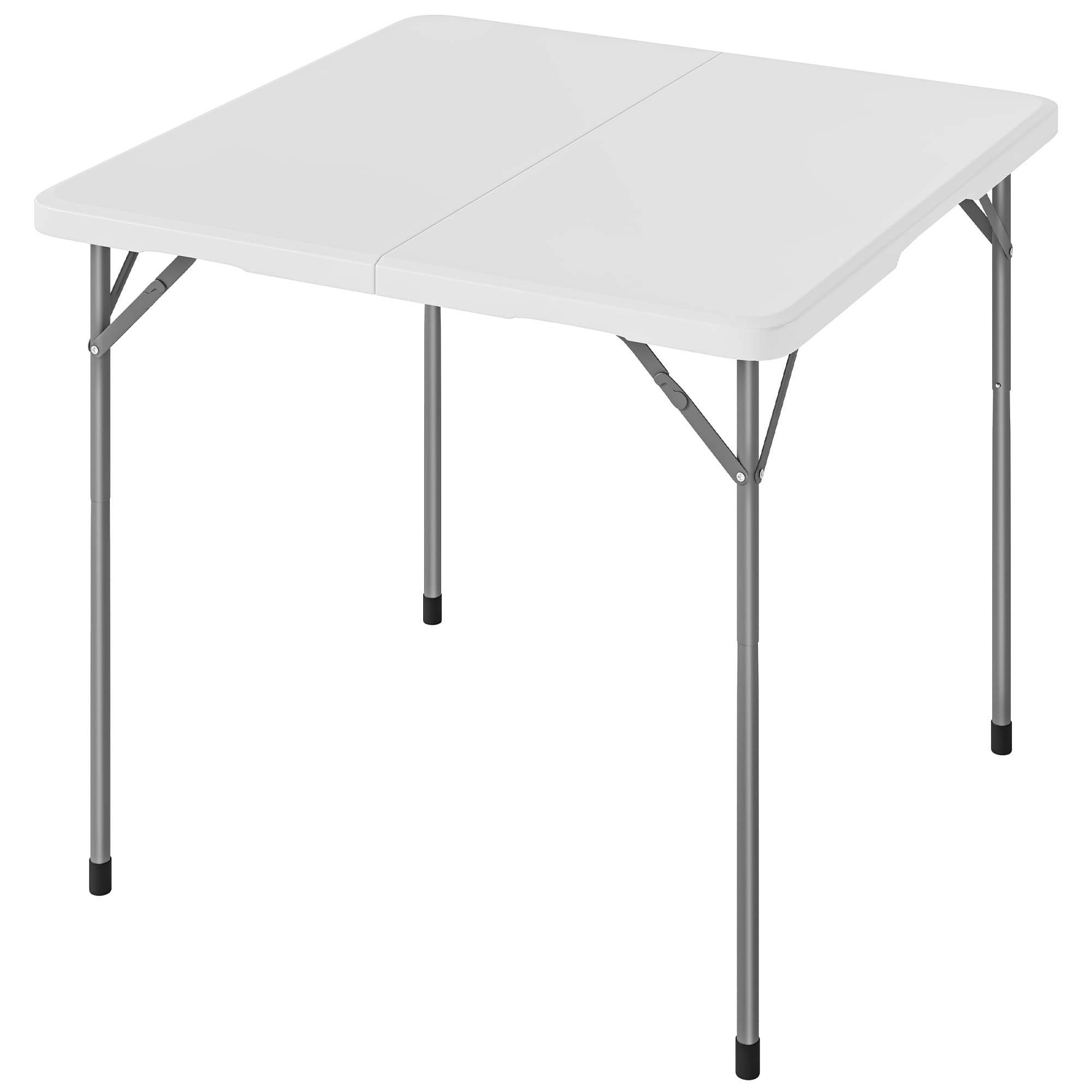 Outsunny Table pliante en HDPE, table de camping pliante carrée 86 x 86 x 74 cm, avec une poignée, hauteur réglable, blanc