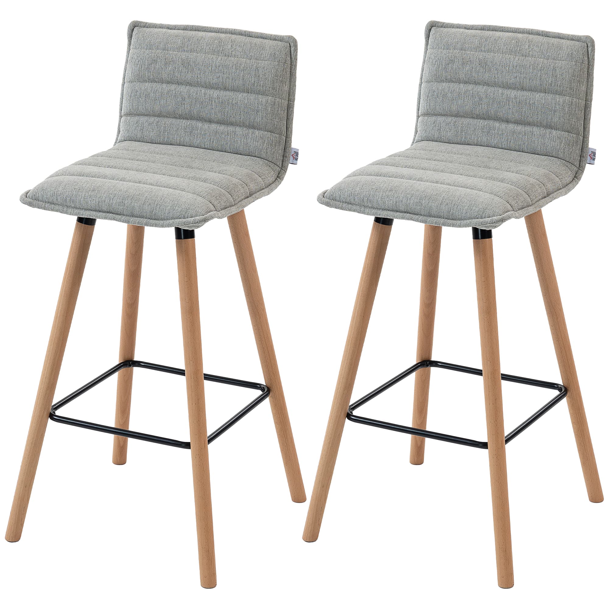 HOMCOM Lot de 2 tabourets de bar, chaises de bar, assise rembourrée, dossier et repose-pieds, 48 x 48 x 99,5 cm, gris