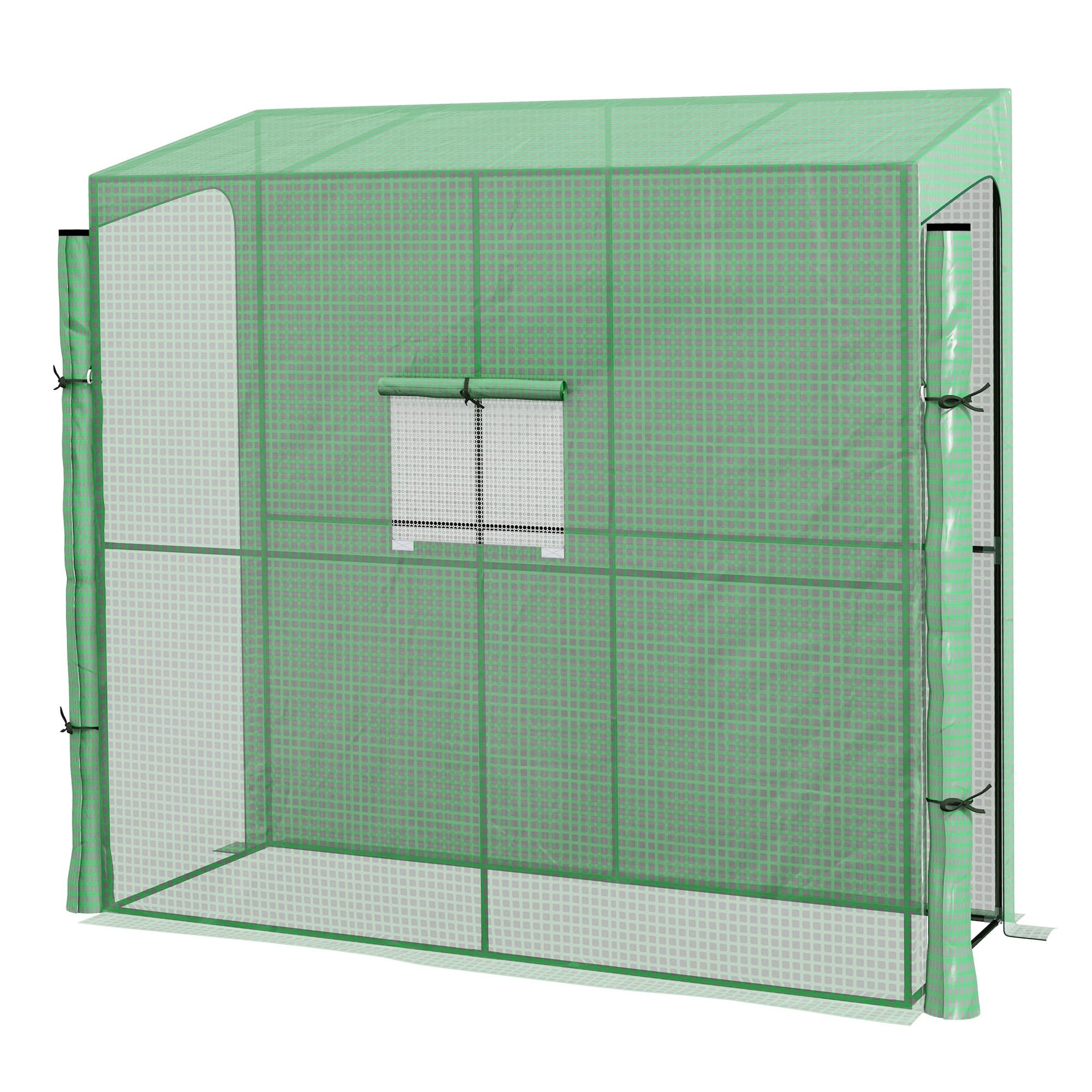 Outsunny Serre de jardin adossée murale serre à tomate 2 Portes zippées enroulables, 1 fenetre, dim. 200L x 80l x 200/180H cm