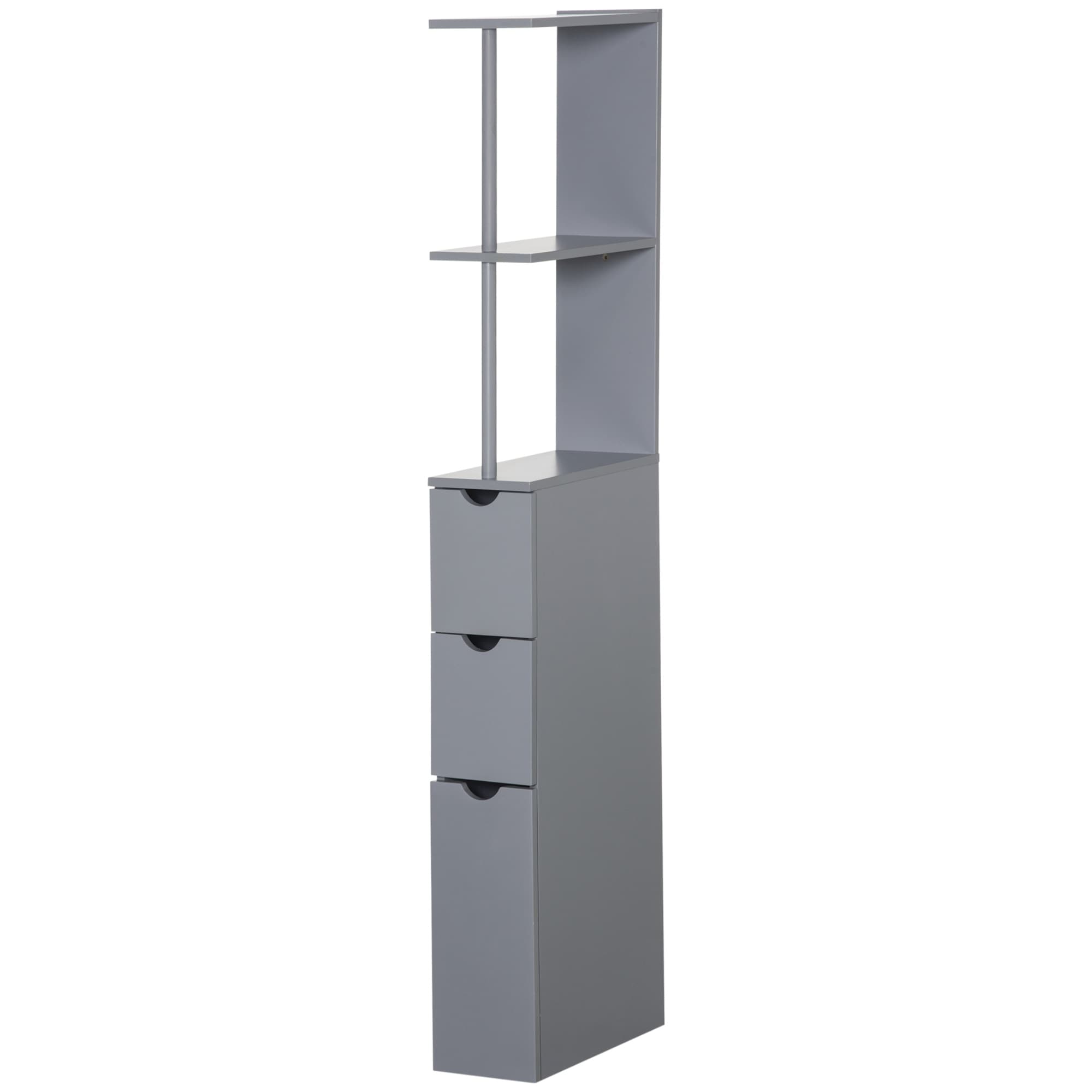 HOMCOM Meuble colonne salle de bain, armoire de salle de bain, avec tiroirs, étagères ouvertes, placard, 15x33x136,5cm, gris