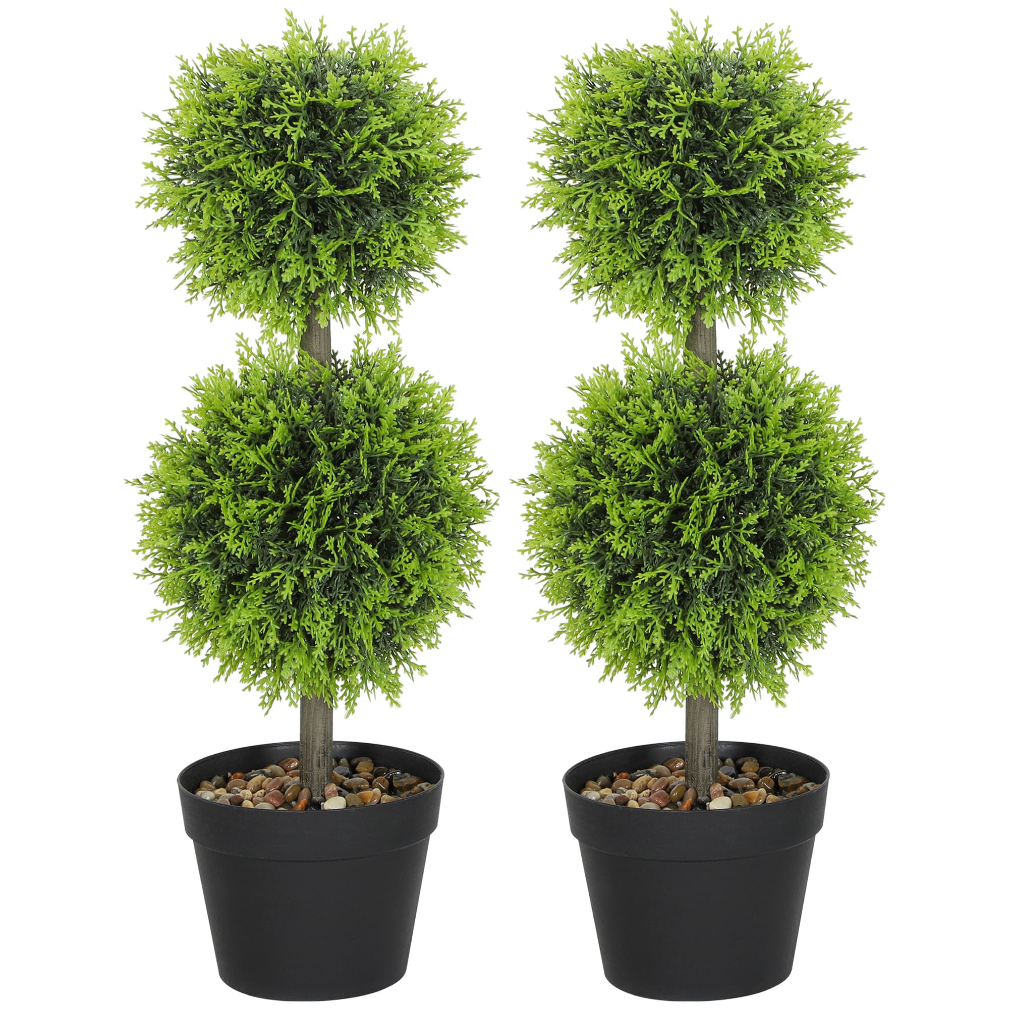 HOMCOM Lot de 2 plantes artificielles décoratives, boules de buis artificiel 60 cm avec pot, plastique, vert