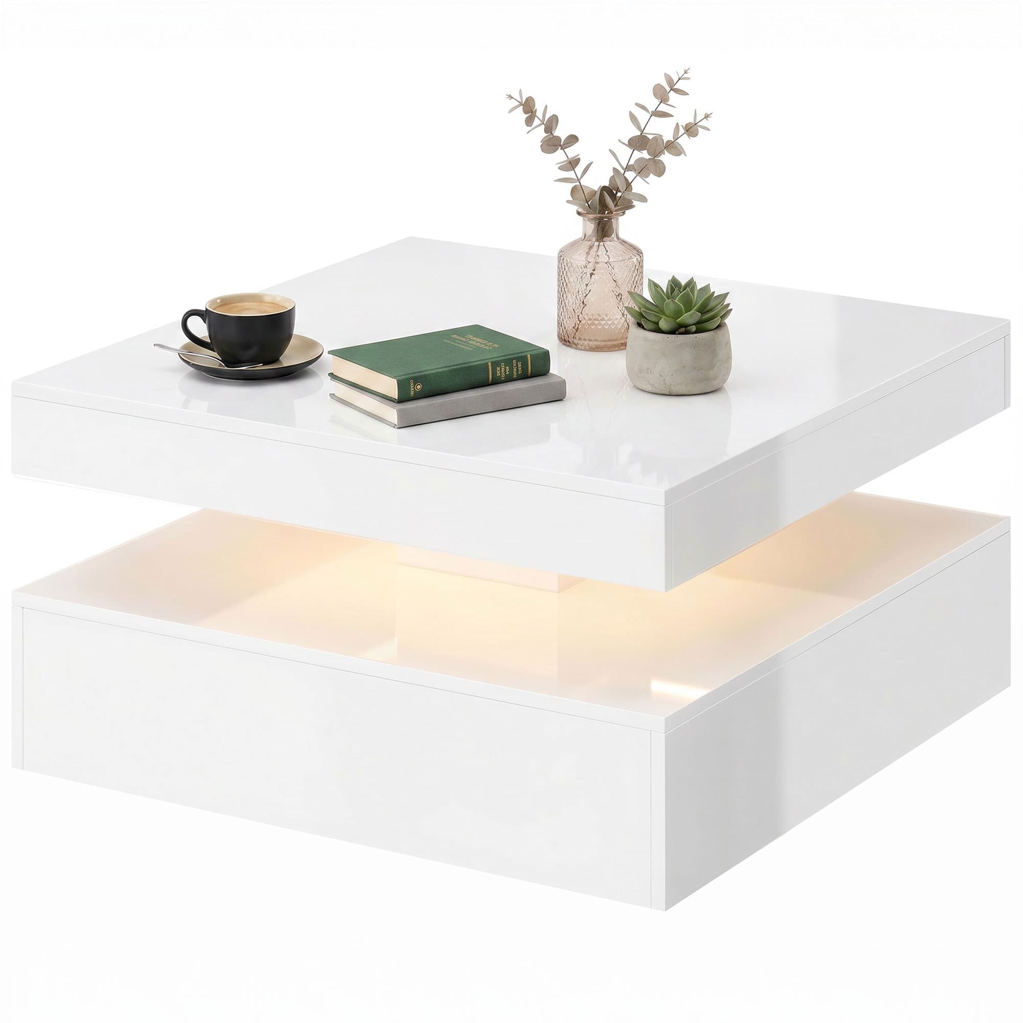 HOMCOM Table basse avec LED RVB 7 couleurs blanc haute brillance avec rangement ouvert et télécommande 78x78x40 cm