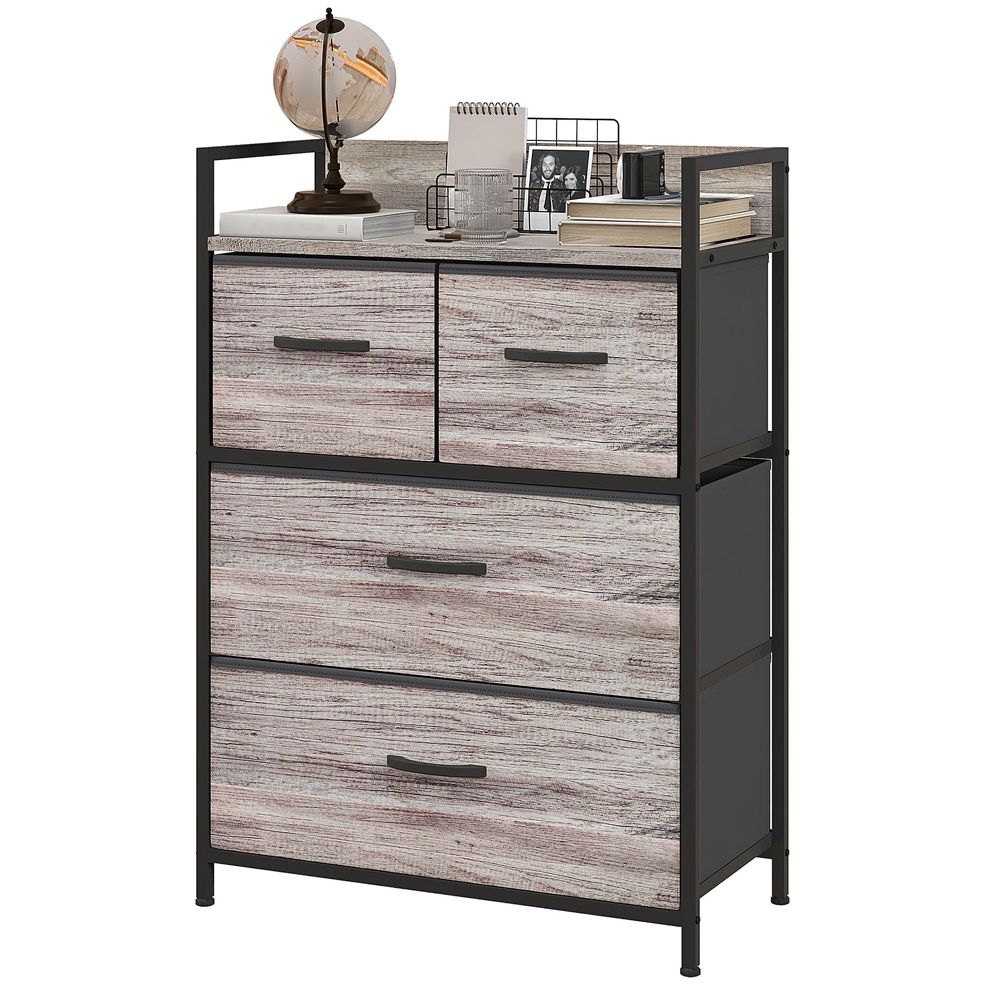 HOMCOM Meuble de rangement style industriel commode 4 tiroirs en tissu pliables et amovibles et 1 étagère 60 x 29 x 85 cm gris