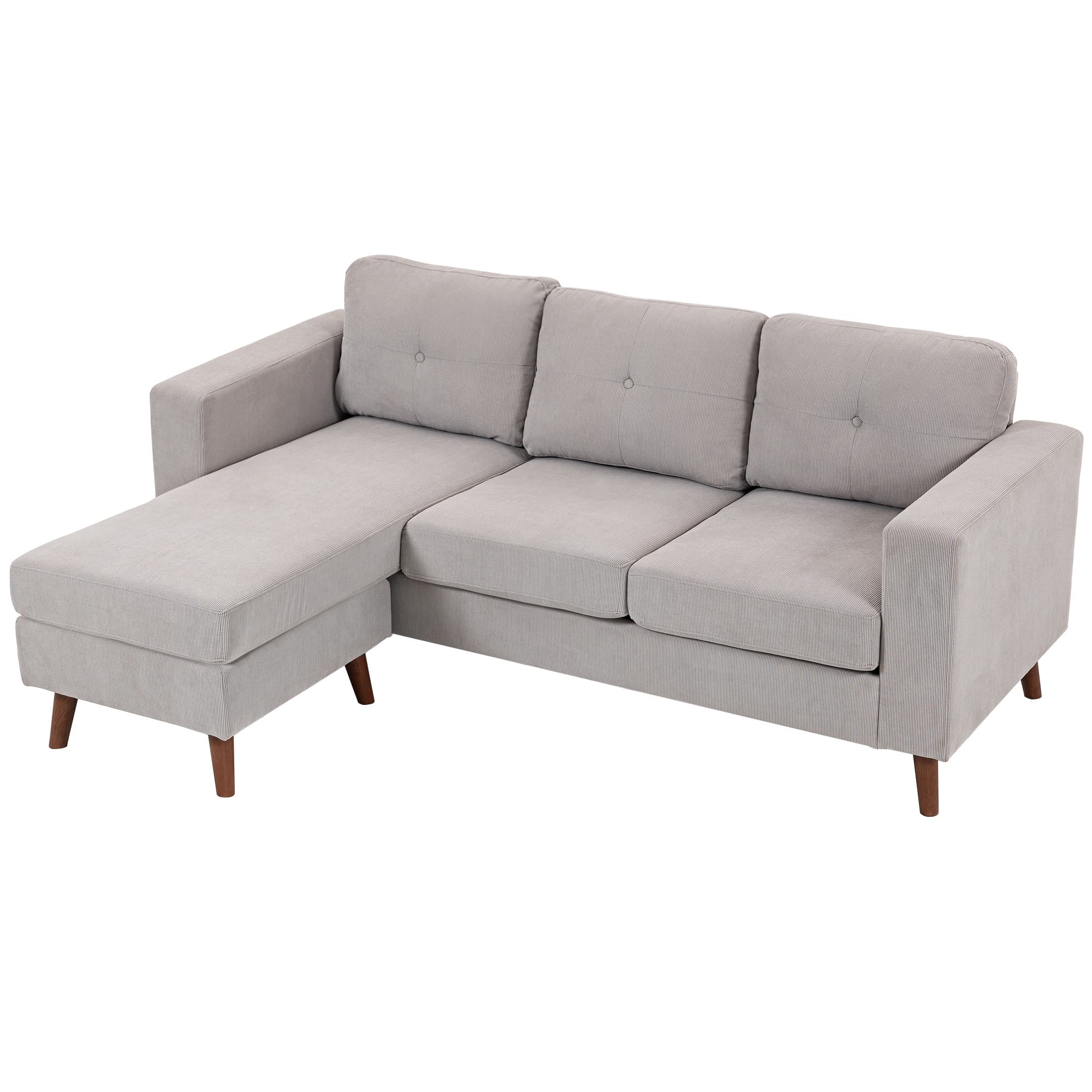 HOMCOM Canapé d'angle réversible en velours côtelé, canapé 3 places avec méridienne, cadre en acier, 192x137x84cm, gris clair