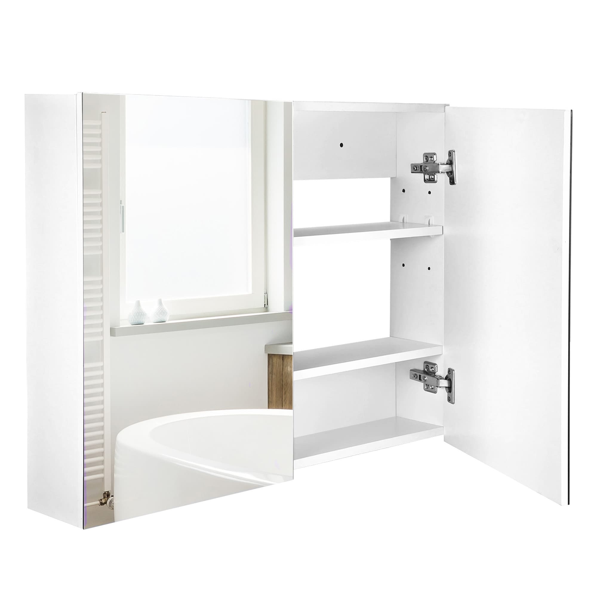 HOMCOM Miroir de Salle de Bain Armoire Murale Double Portes et étagères dim. 80L x 15l x 60H cm MDF Blanc