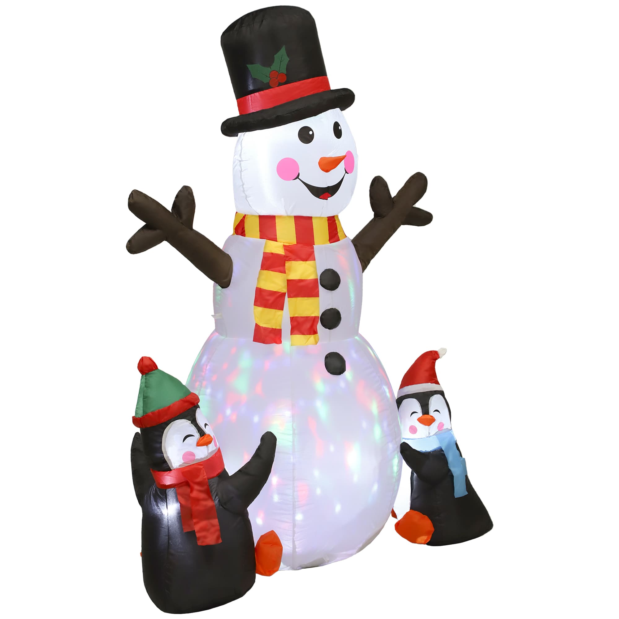 Outsunny Bonhomme de neige et pingouins gonflable de Noël de 180 cm avec lumières LED, décoration de Noël intérieur et extérieur