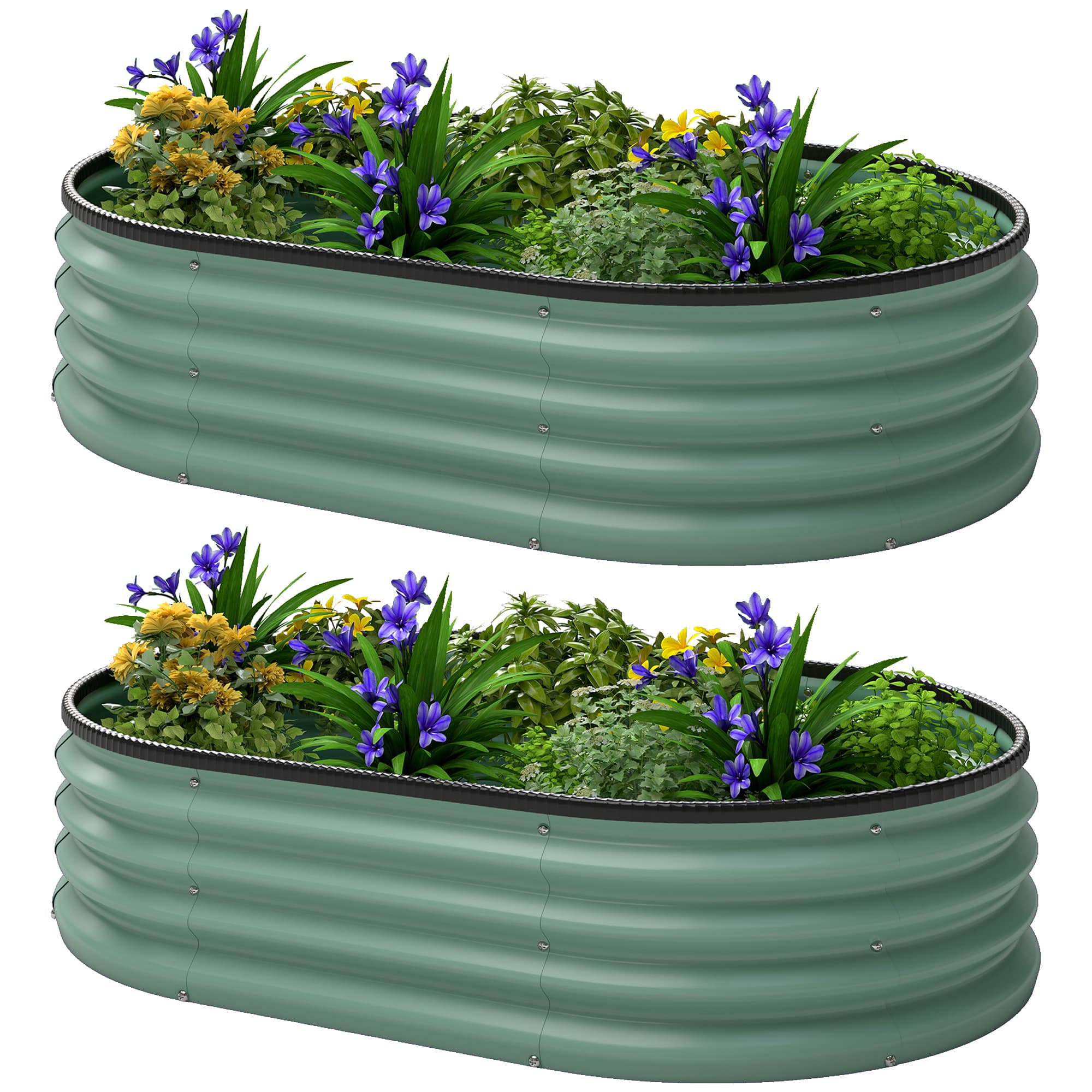 Outsunny Lot de 2 Carrés potagers de jardin, 135 x 90 x 30 cm, jardinière en acier galvanisé avec bordures en caoutchouc, vert