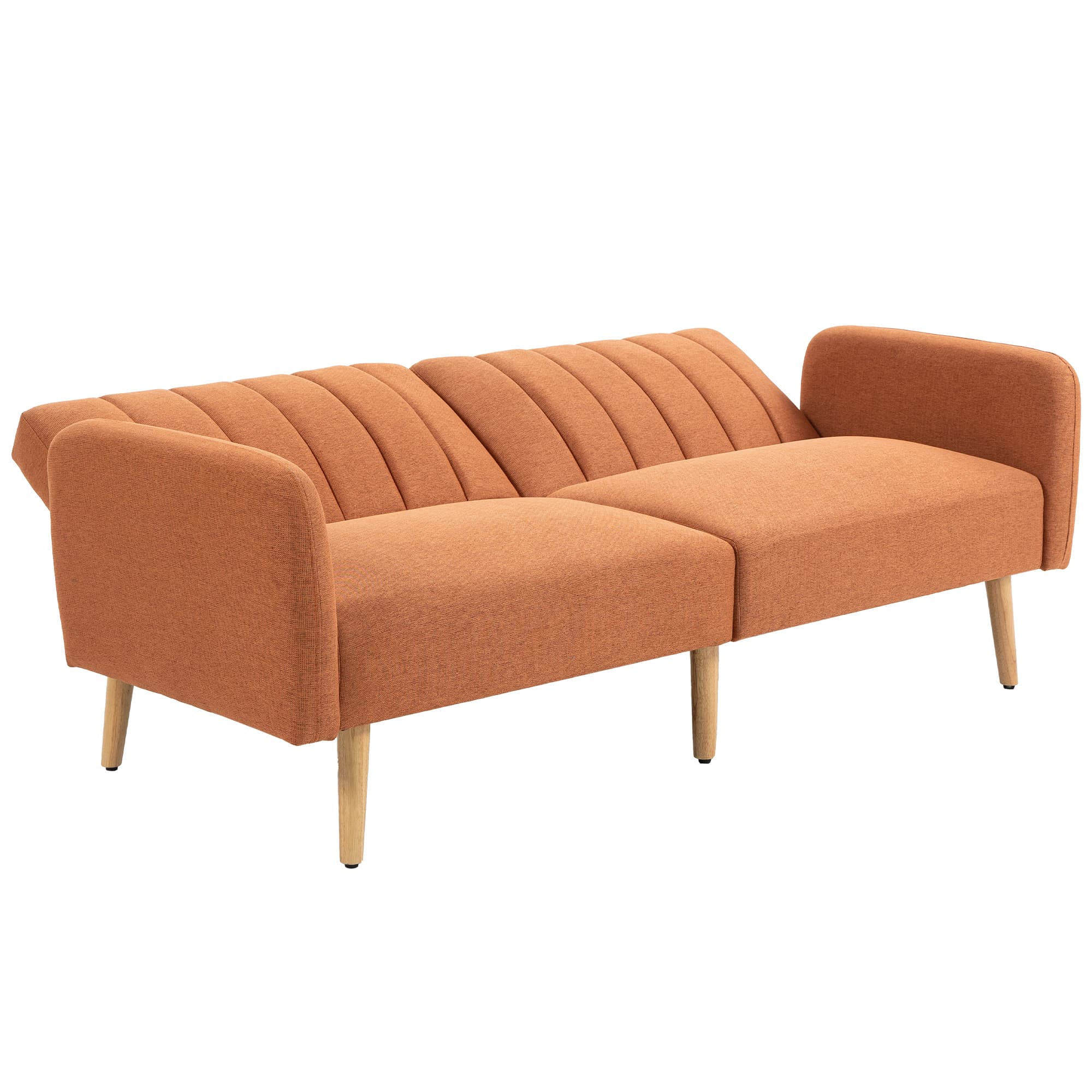 HOMCOM Canapé Convertible 2 Places Design scandinave Dossier inclinable 3 Positions Pieds Bois Tissu Aspect Lin marron