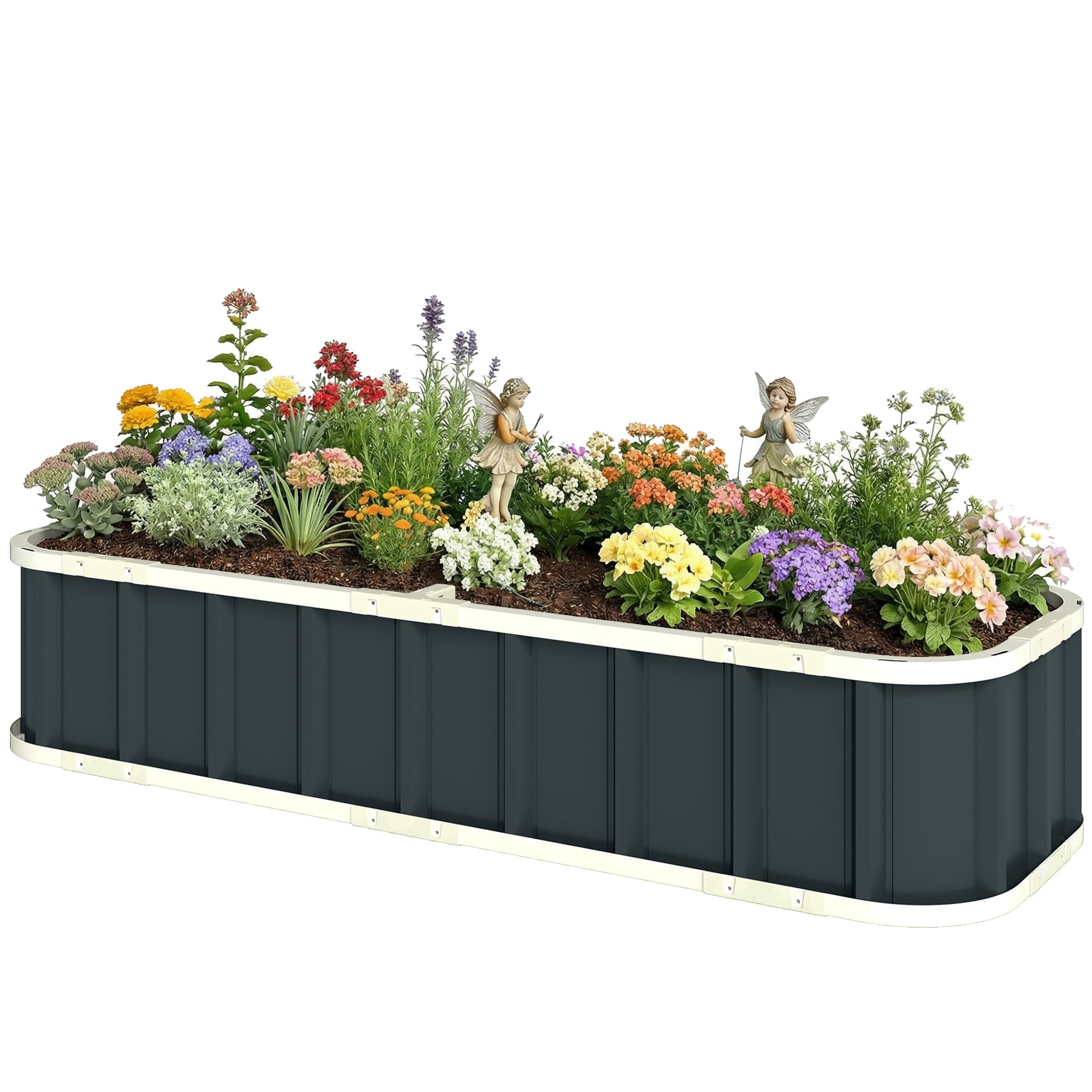 Outsunny Jardinière surélevée en acier galvanisé, lit de jardin avec gants et bords pliés, 165 x 52 x 31 cm, gris foncé
