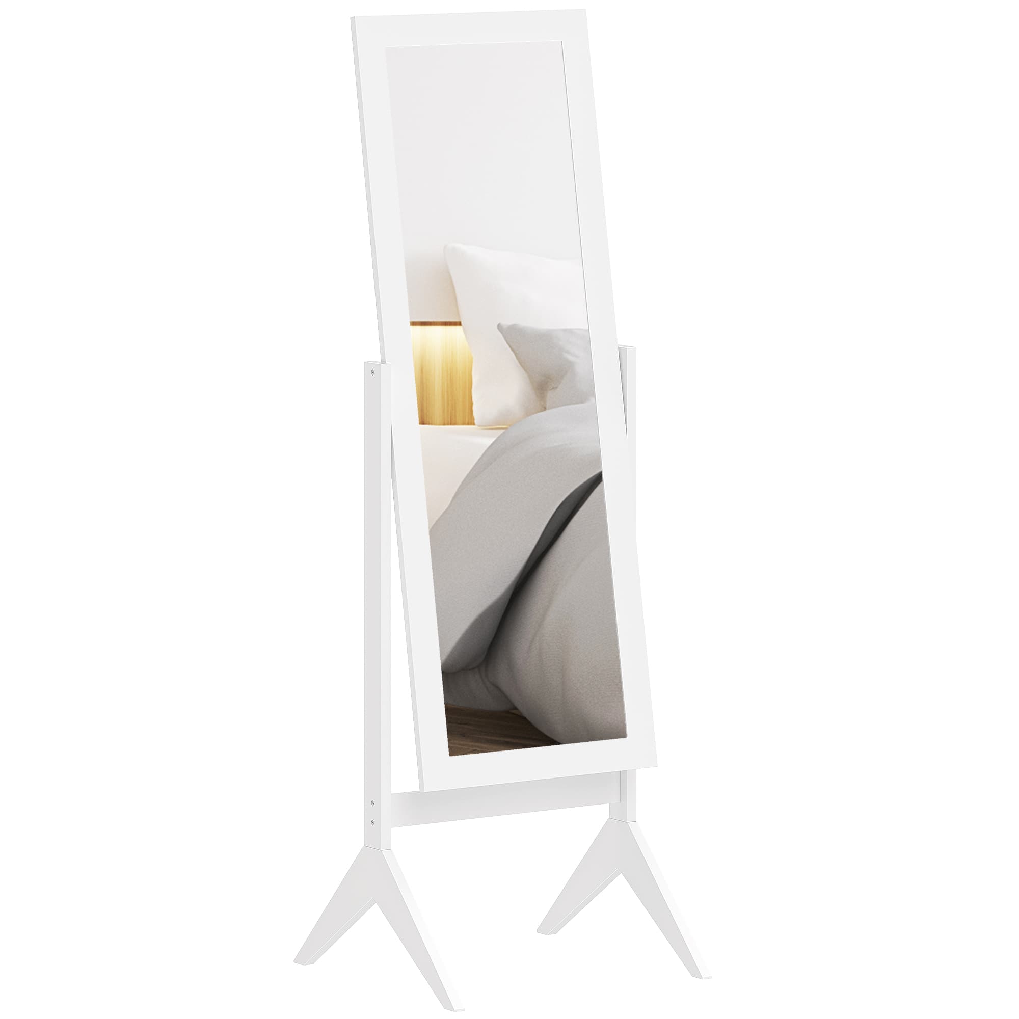 HOMCOM Miroir sur Pied Chambre Grand miroir Miroir de Sol Miroir à pied Inclinaison réglable Pleine Longueur dim. 47L x 46l x 148H cm MDF Blanc