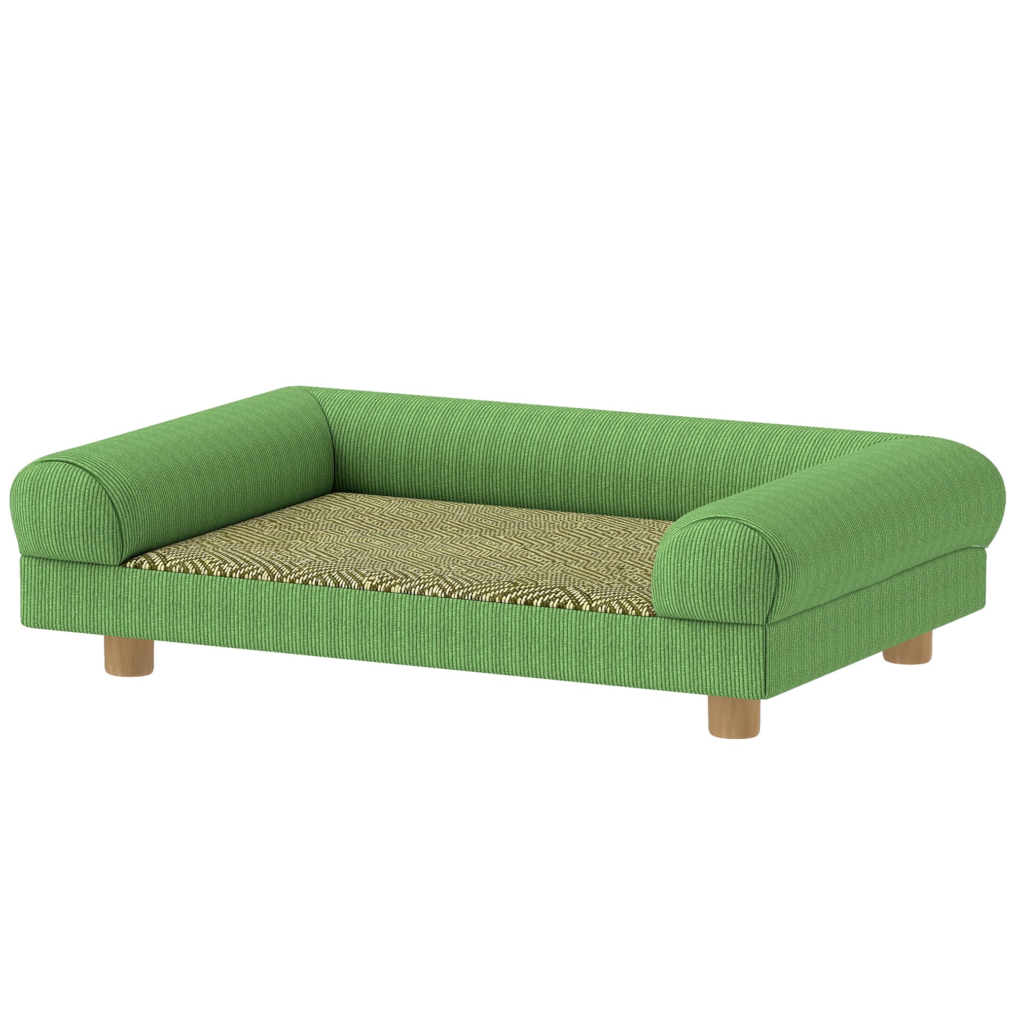 PawHut Canapé pour chien chat lit pour chien surélevé, assise de tapis frais, accoudoirs, en velours doux 63 x 41 x 17 cm, vert