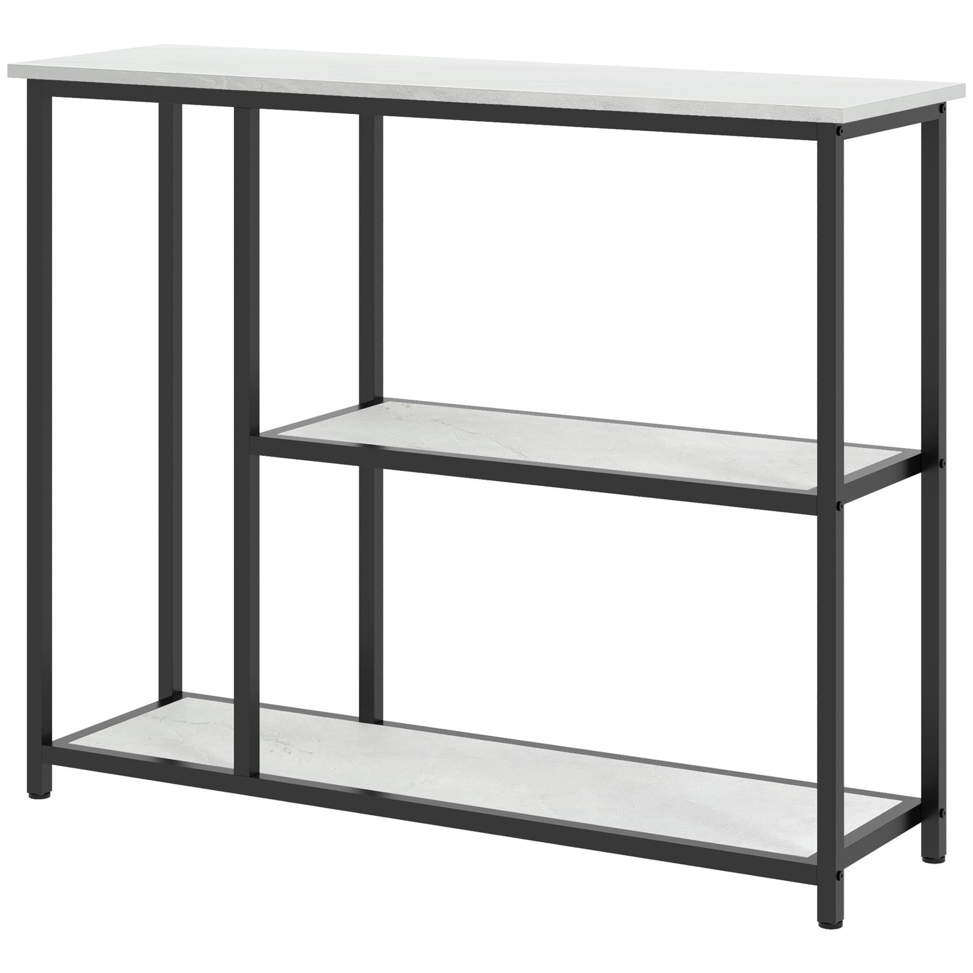 HOMCOM Console meuble 100 cm, table console 3 niveaux, plateaux en effet marbre, cadre en acier, blanc