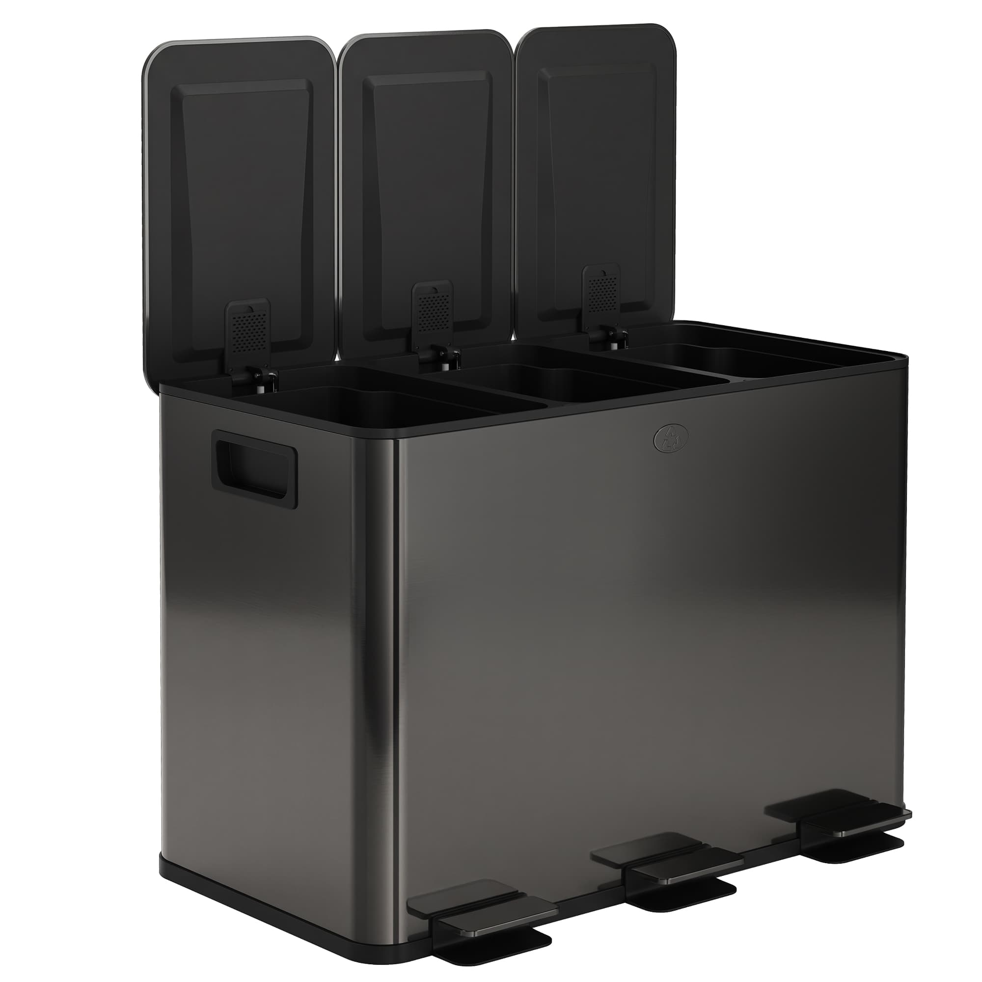 HOMCOM Poubelle de cuisine 45L avec 3 compartiments de 15L, couvercle, seaux intérieurs amovibles, 3 x 15L, noir