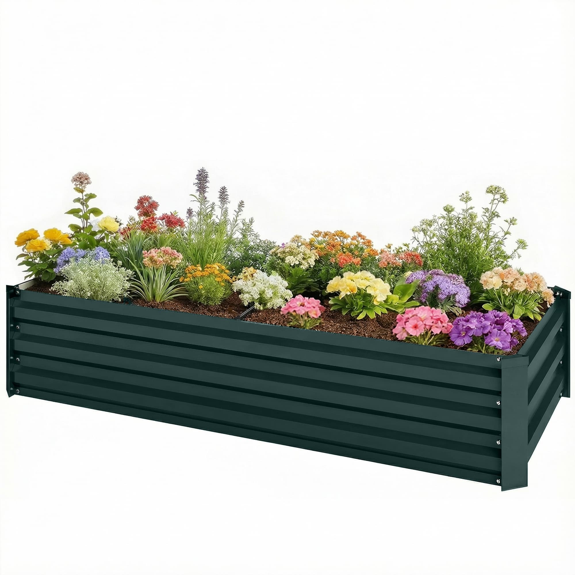 Outsunny Jardinière rectangulaire potager de jardin en acier galvanisé bordure de sécurité et fond ouvert 150x70x30cm vert