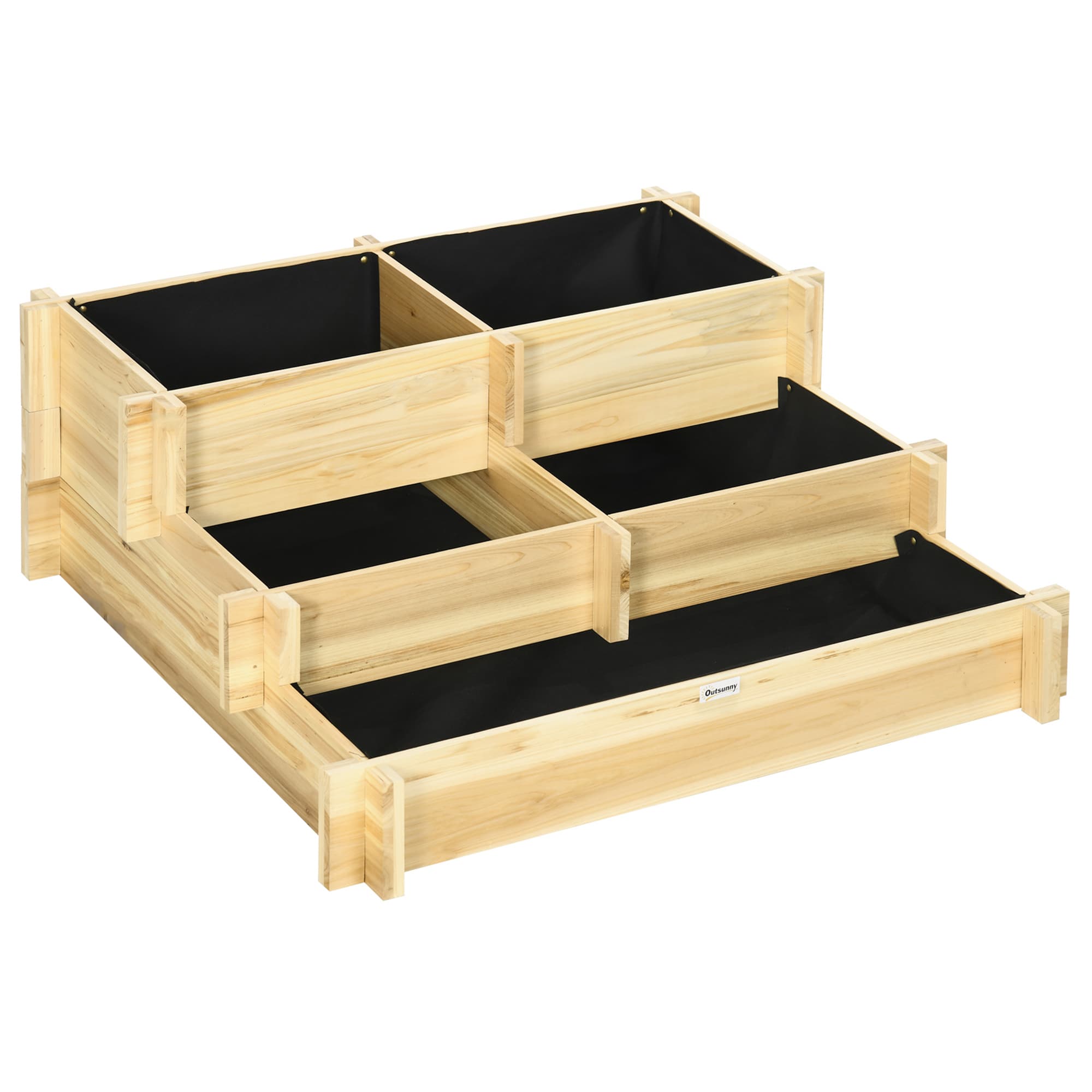 Outsunny Carré Potager de jardin en Bois massif, Jardinière Surélevé en Escalier 3 Niveaux, 93 x 93 x 35 cm, effet Bois Naturel