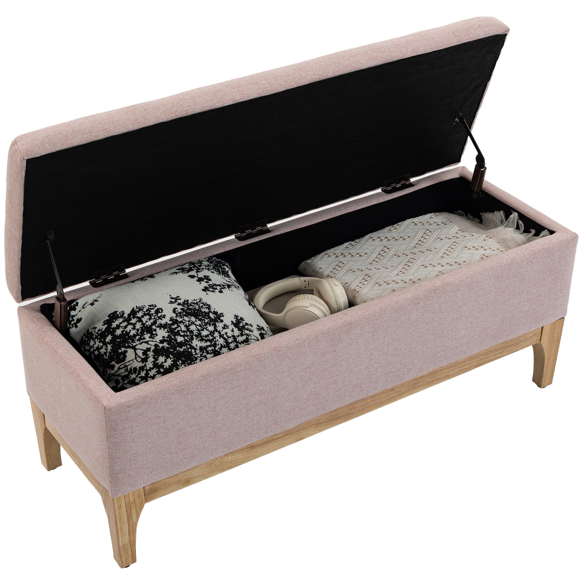HOMCOM Banc de rangement, coffre de rangement avec couvercle amovible style scandinave, en tissu lin, 110 x 39 x 45 cm, rose