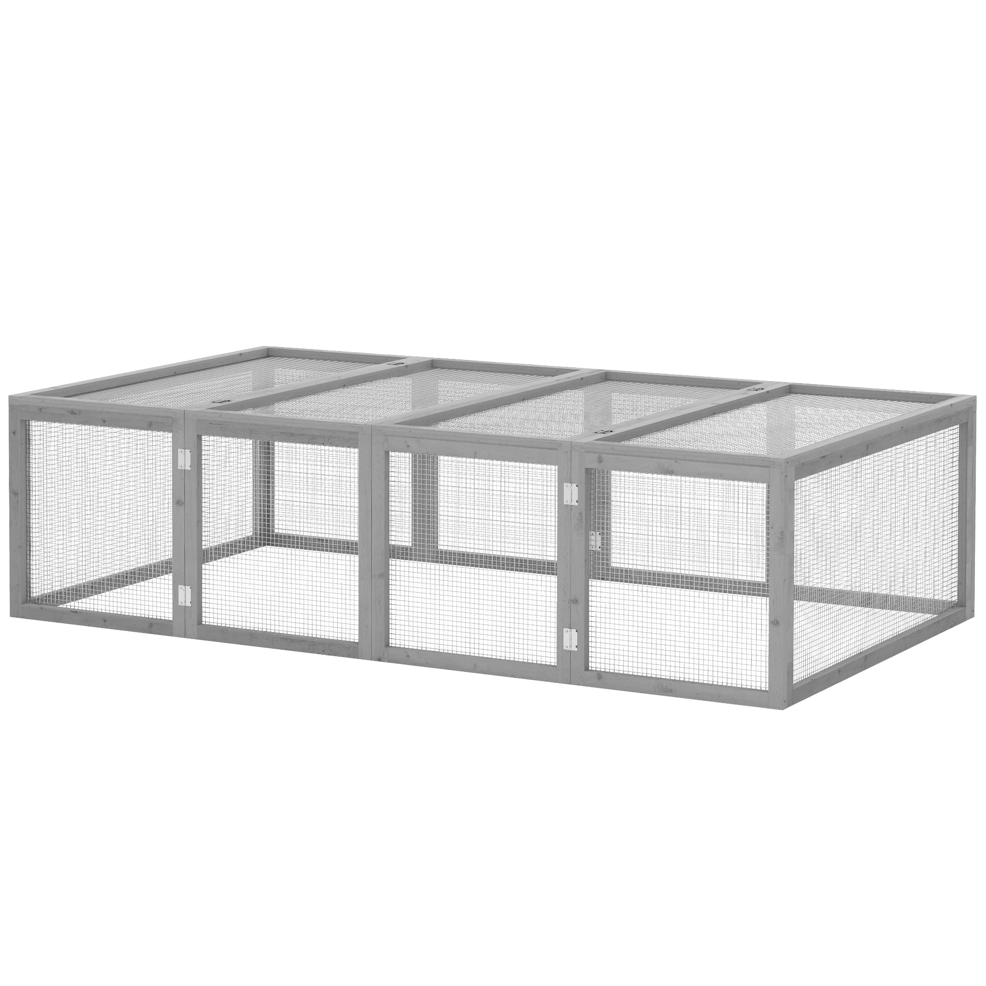 PawHut Clapier cage à lapins extérieur intérieur 2 portes supérieures 181L x 100l x 48H cm bois massif gris