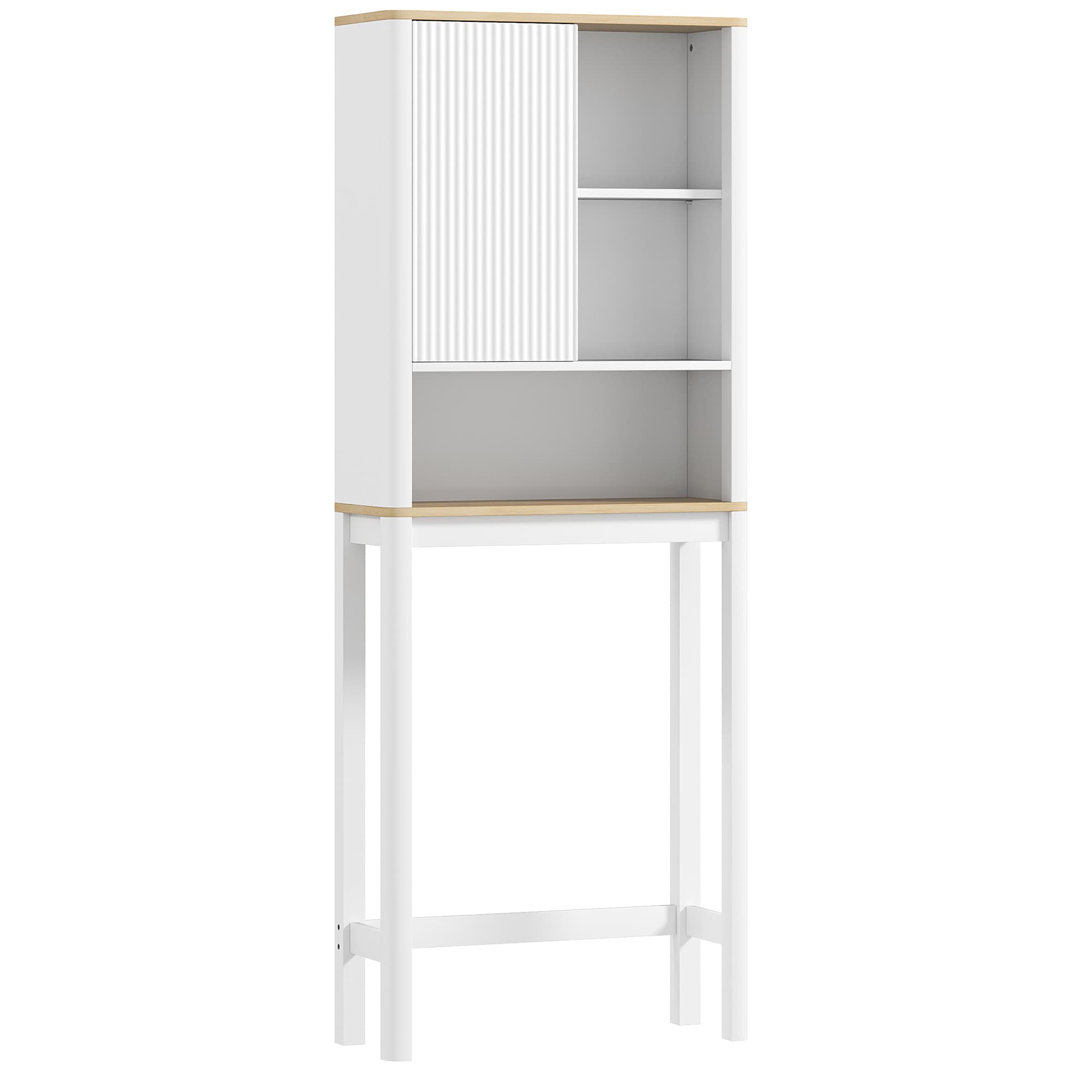 HOMCOM Meuble de rangement au-dessus des toilettes avec porte cannelée, compartiments, étagère réglable, 65x25x170cm, blanc