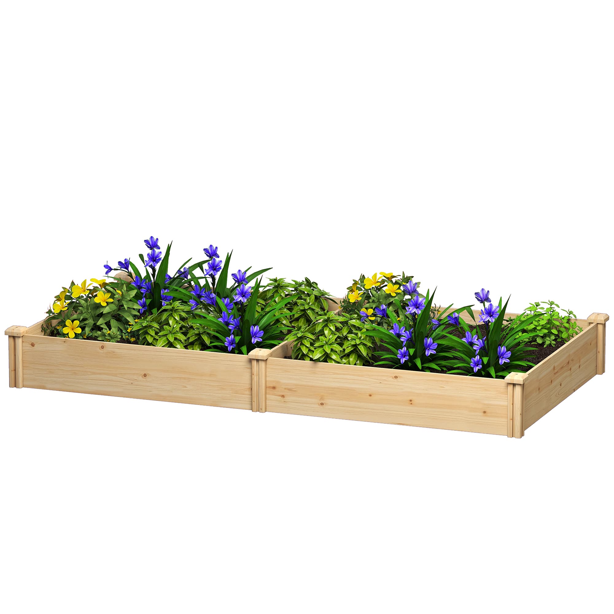 Outsunny Carré Potager de jardin en Bois massif, Jardinière Surélevé avec séparateur, 235 x 121 x 26 cm, effet Bois Naturel