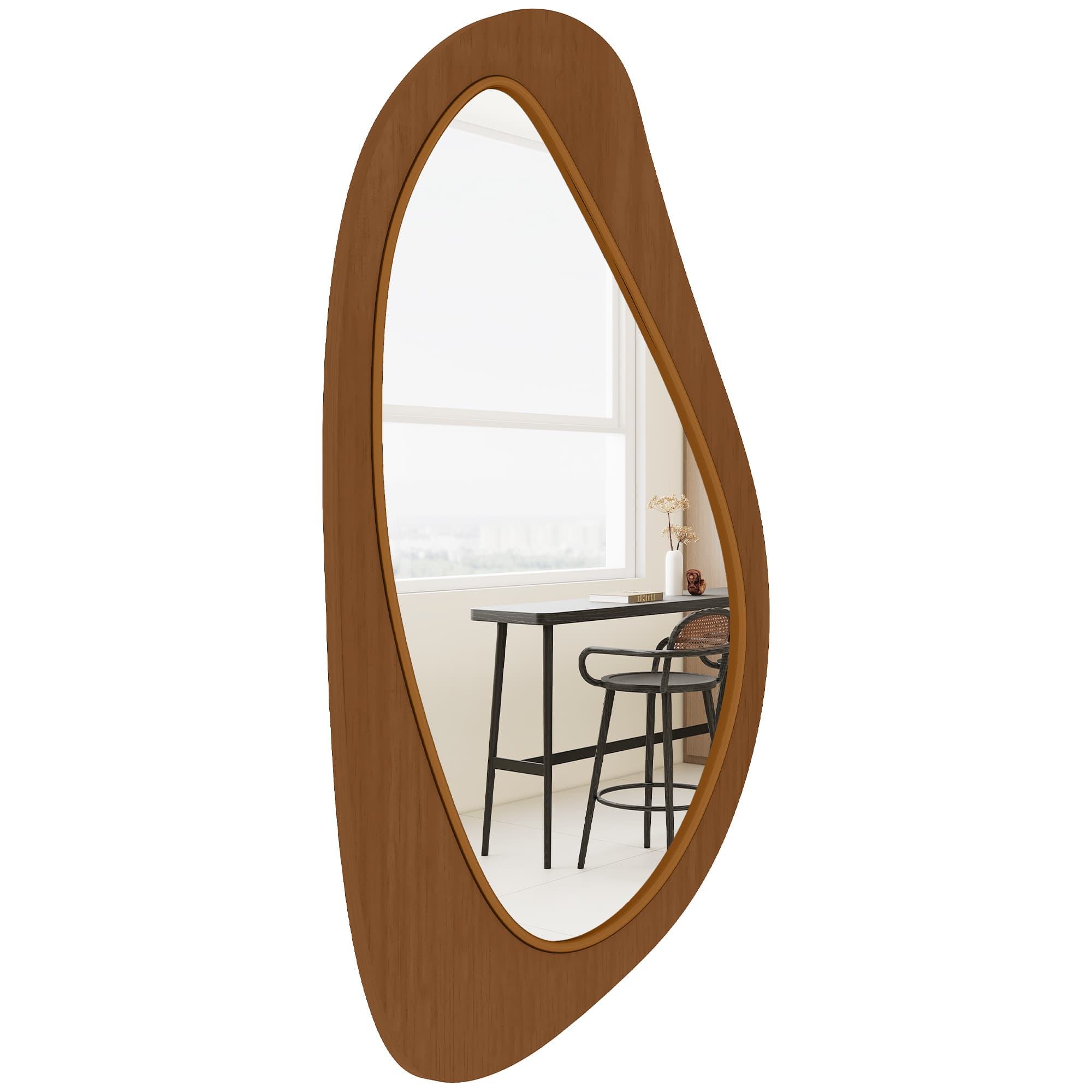 HOMCOM Miroir mural asymétrique 91,5 x 45 cm, miroir suspendu moderne, cadre en bois, effet bois naturel