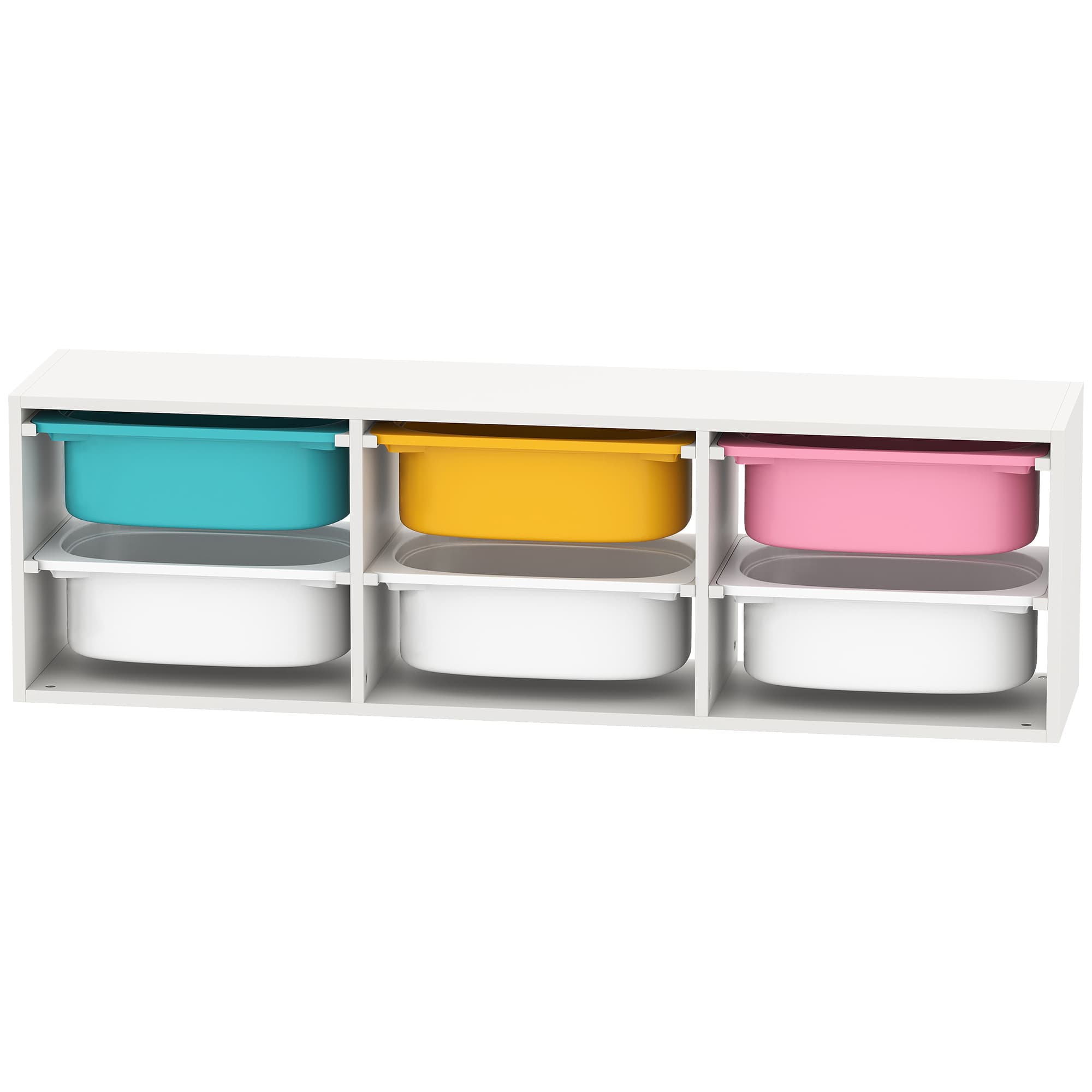 AIYAPLAY Meuble rangement enfant à 2 niveaux, étagère de rangement pour jouets enfants avec 6 bacs amovibles, 97x21x29cm, blanc
