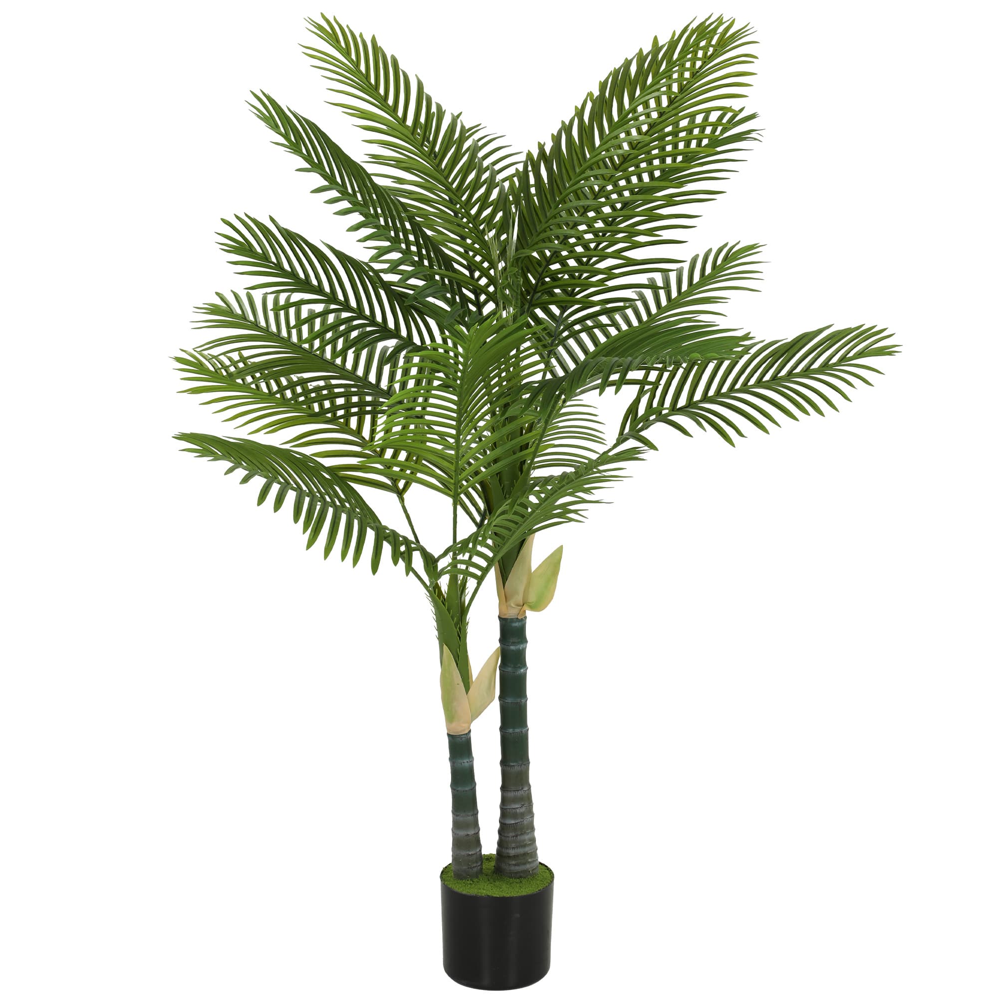 HOMCOM Palmier artificiel 150 cm Palmier artificiel avec 16 palmes Grande plante artificielle en pot pour salon balcon décoration vert