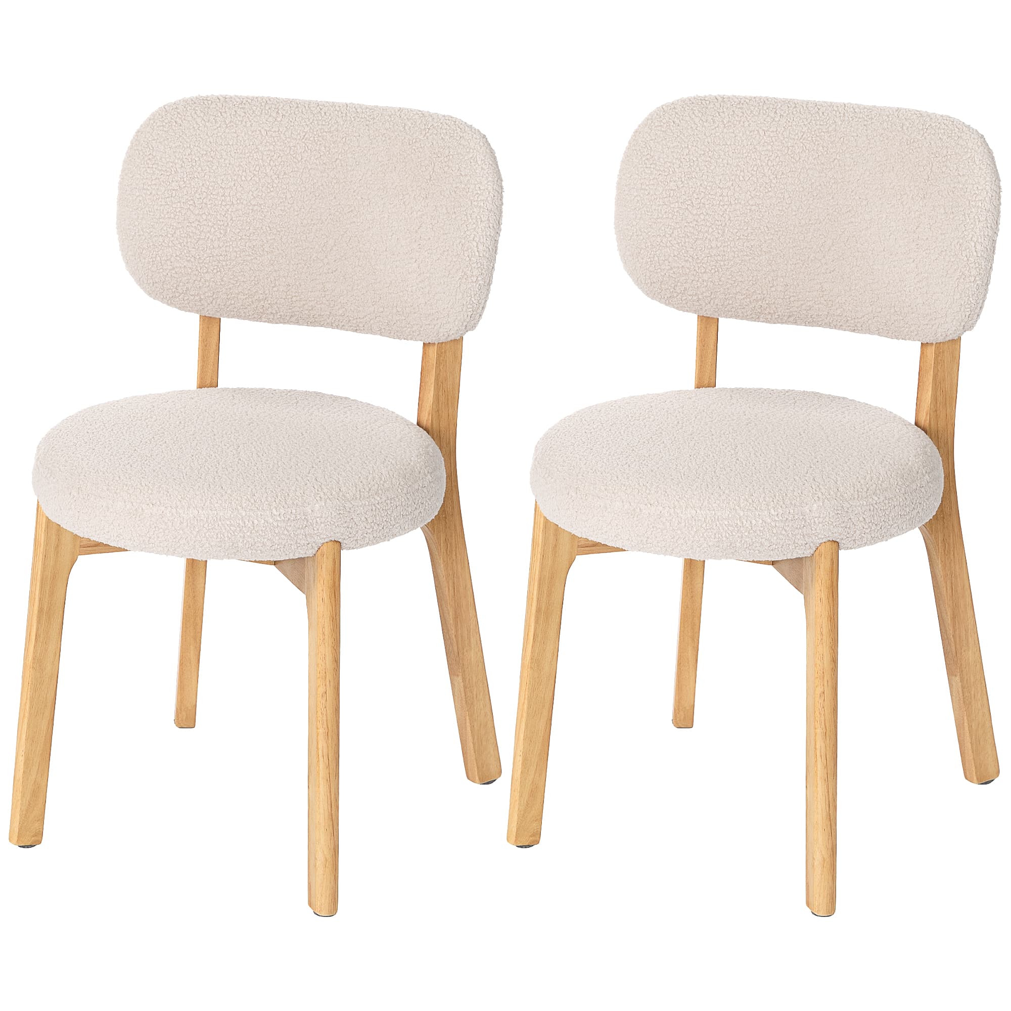 HOMCOM Lot de 2 chaises de salle à manger, chaises de cuisine rembourrées, pieds en bois d'hévéa, 46,5 x 52 x 80 cm, crème