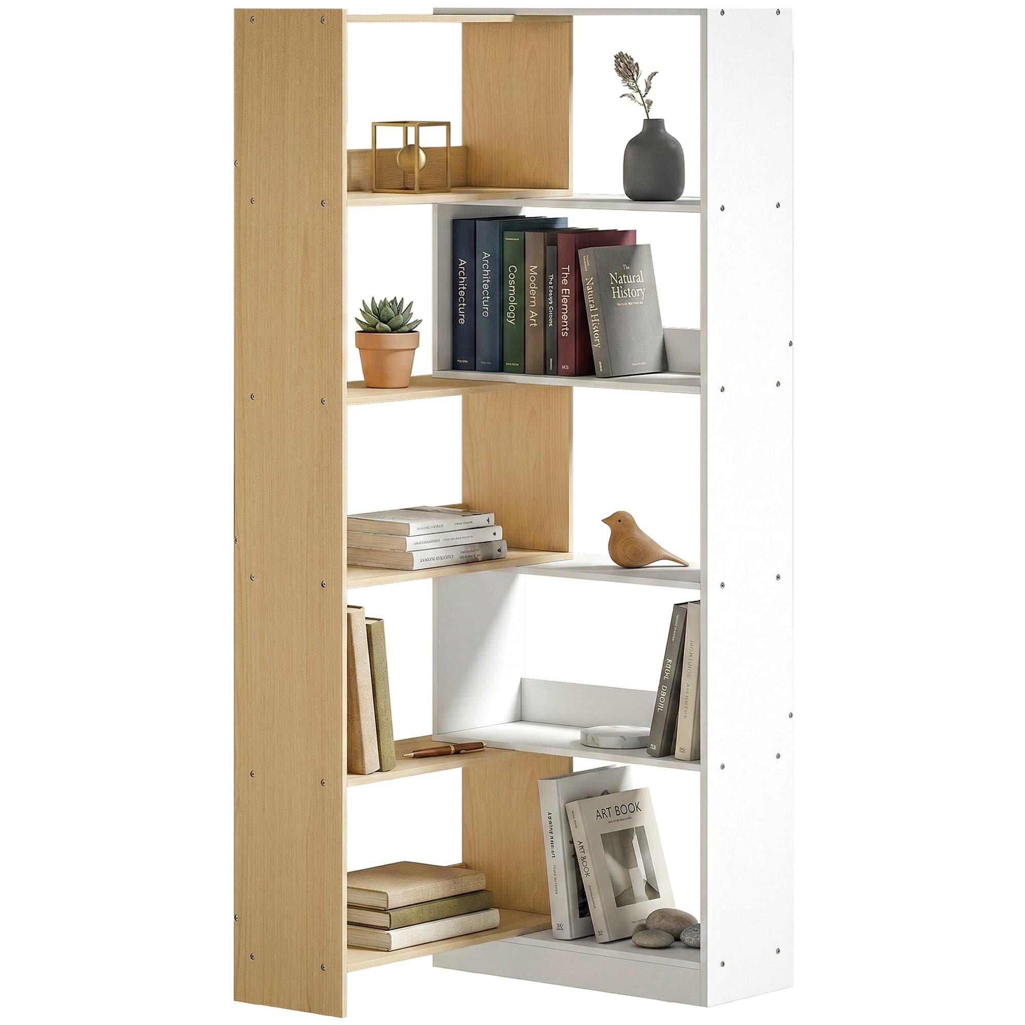 HOMCOM Bibliothèque d'angle, 5 étagères, Design rotatif 350°, Bois/Blanc