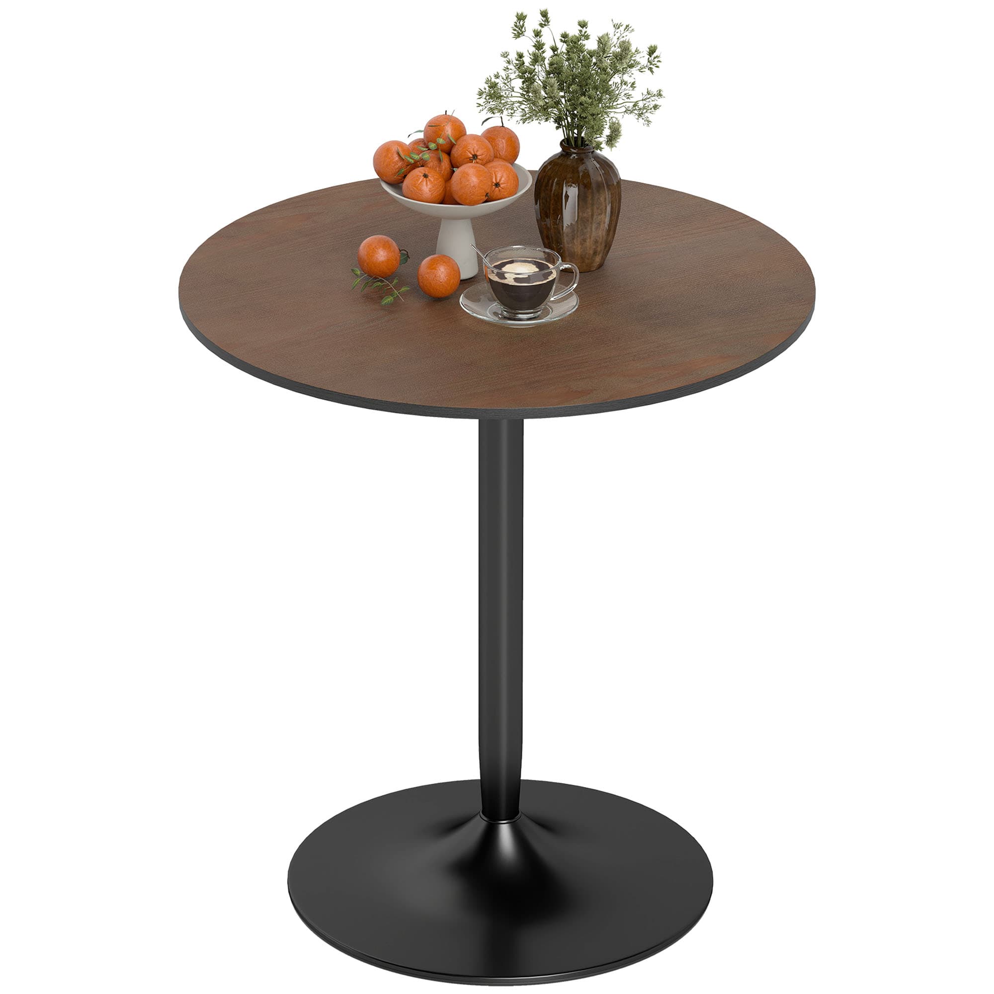 HOMCOM Table à manger ronde 70 cm pour 2 personnes avec plateau en placage de bois massif et piétement en acier marron