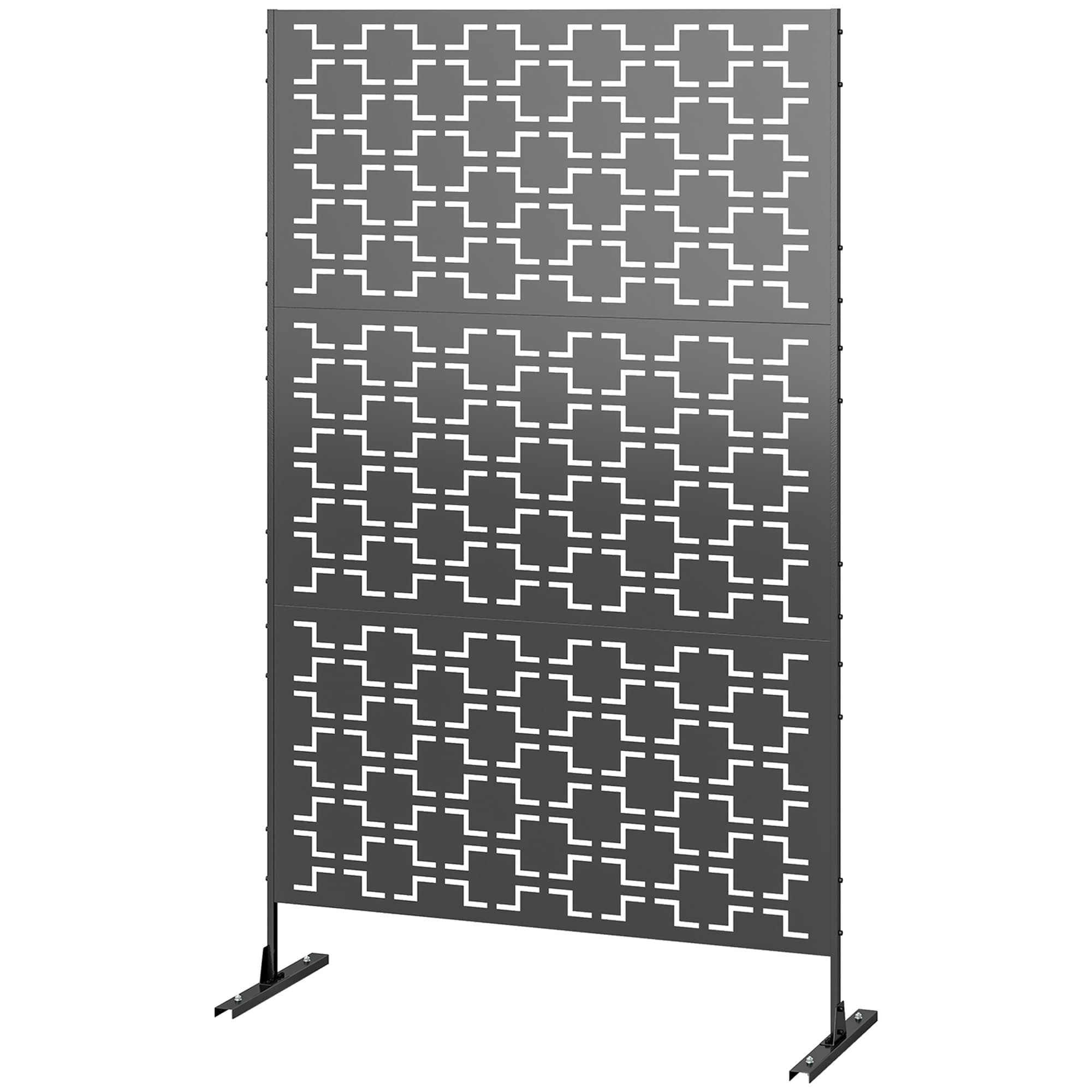 Outsunny Panneau brise vue décoratif paravent extérieur vert à motif géométrique ajouré en métal - 122 x 45 x 198 cm, noir