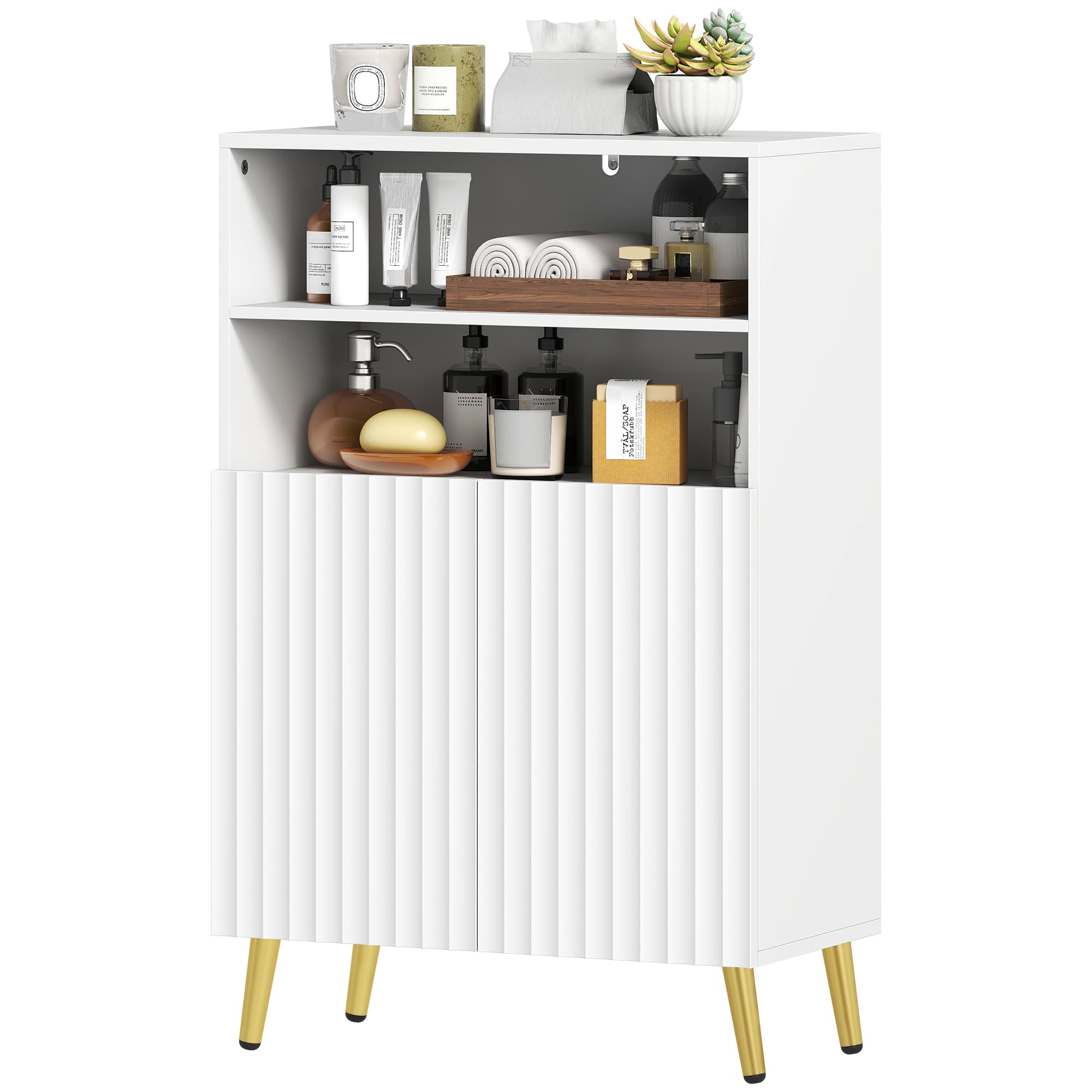 HOMCOM Meuble salle de bain, armoire salle de bain étroit 5 niveaux, portes cannelées à fermeture douce 60 x 31,8 x 93 cm blanc
