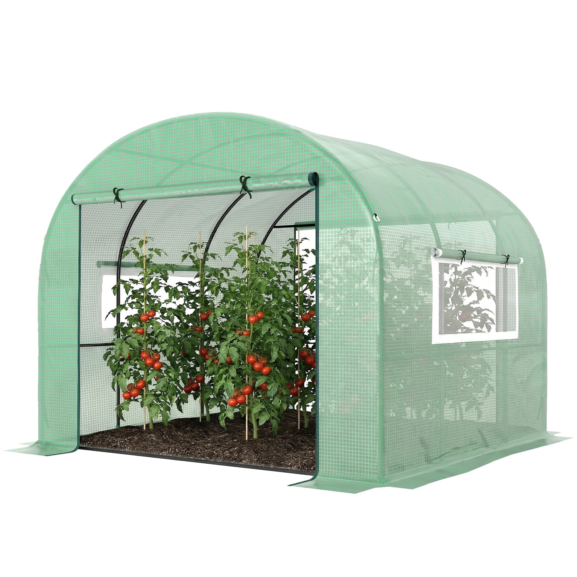 Outsunny Serre de jardin serre tunnel de jardin 6m2 PE Haute densité 135 g/m2, avec 2 portes zippées 300 x 300 x 200 cm, vert