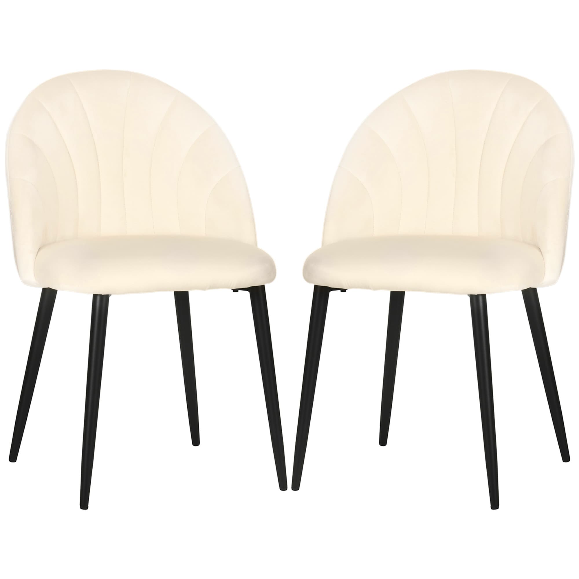 HOMCOM Lot de 2 chaises Velours Crème Pieds métal Noir dim. 52L x 54l x 79H cm