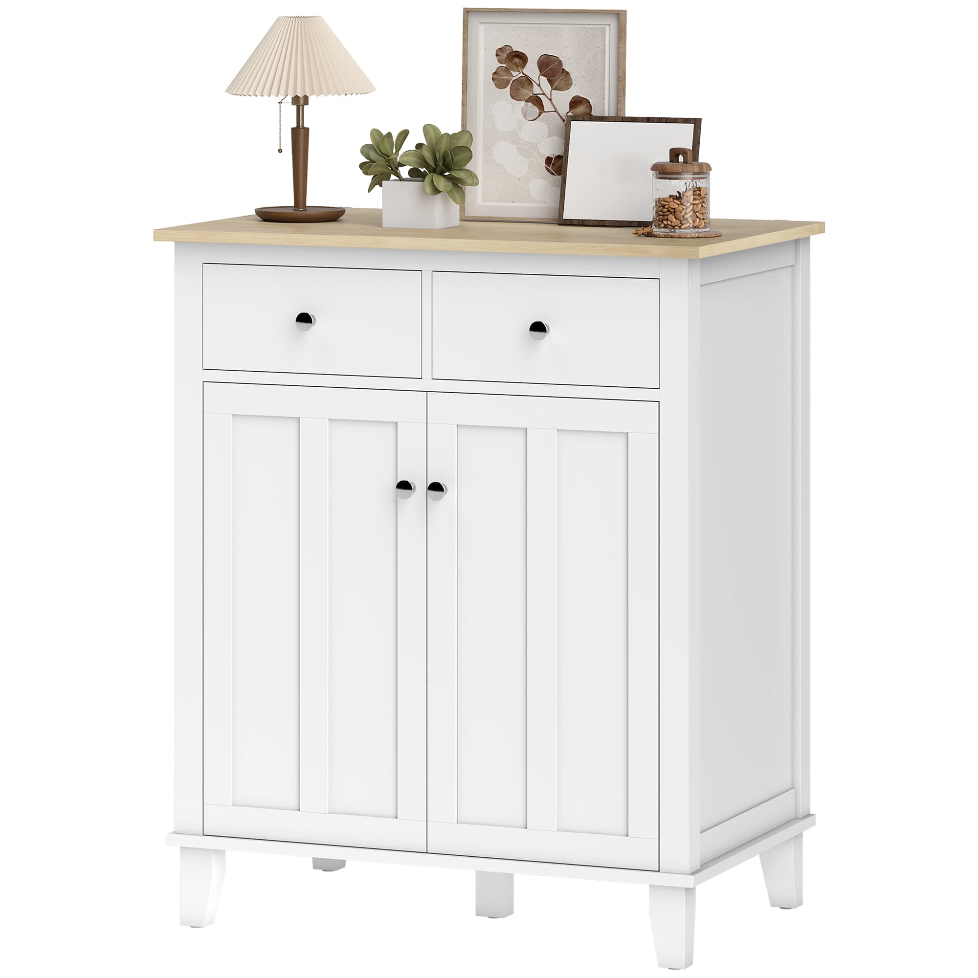 HOMCOM Buffet de cuisine meuble de rangement pour chambre, salon bureau avec 2 portes 2 tiroirs 76 x 48 x 91 cm blanc