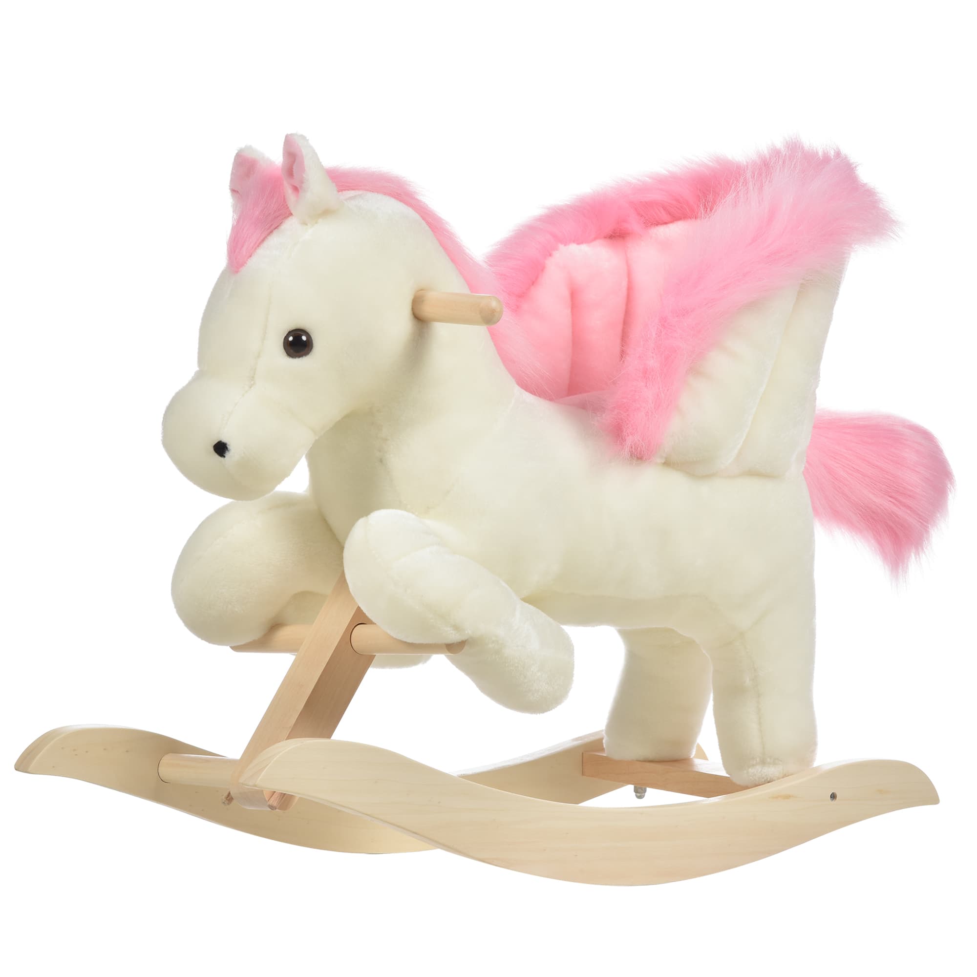 HOMCOM Cheval à Bascule pour Enfant (18 à 36 Mois) Effet Sonore 70 x 28 x 57 cm Blanc et Rose