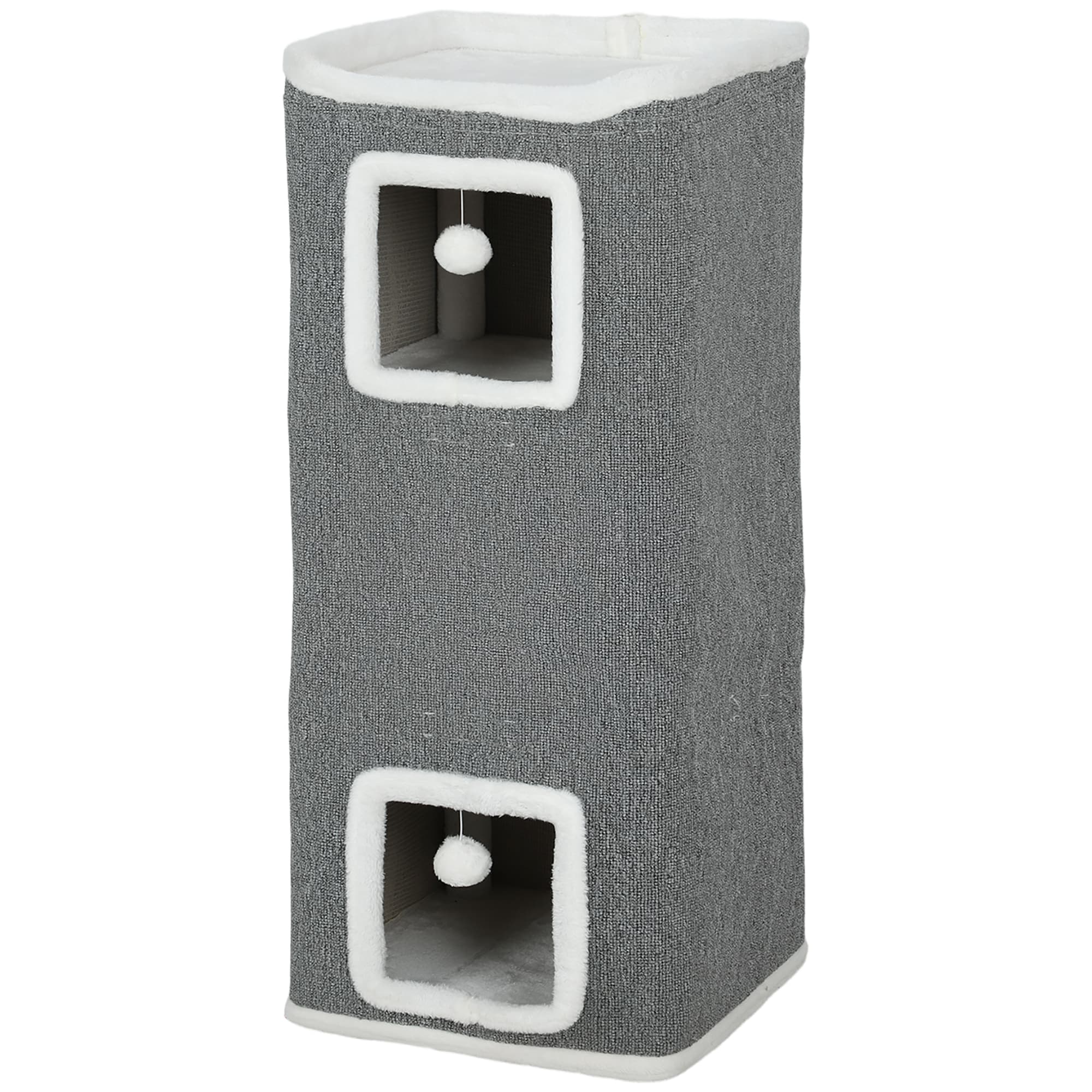 PawHut Tour pour chat 4 niveaux, arbre à chat stable boules de jeu plateforme supérieure bord en peluche, 41x 41 x 100 cm, gris