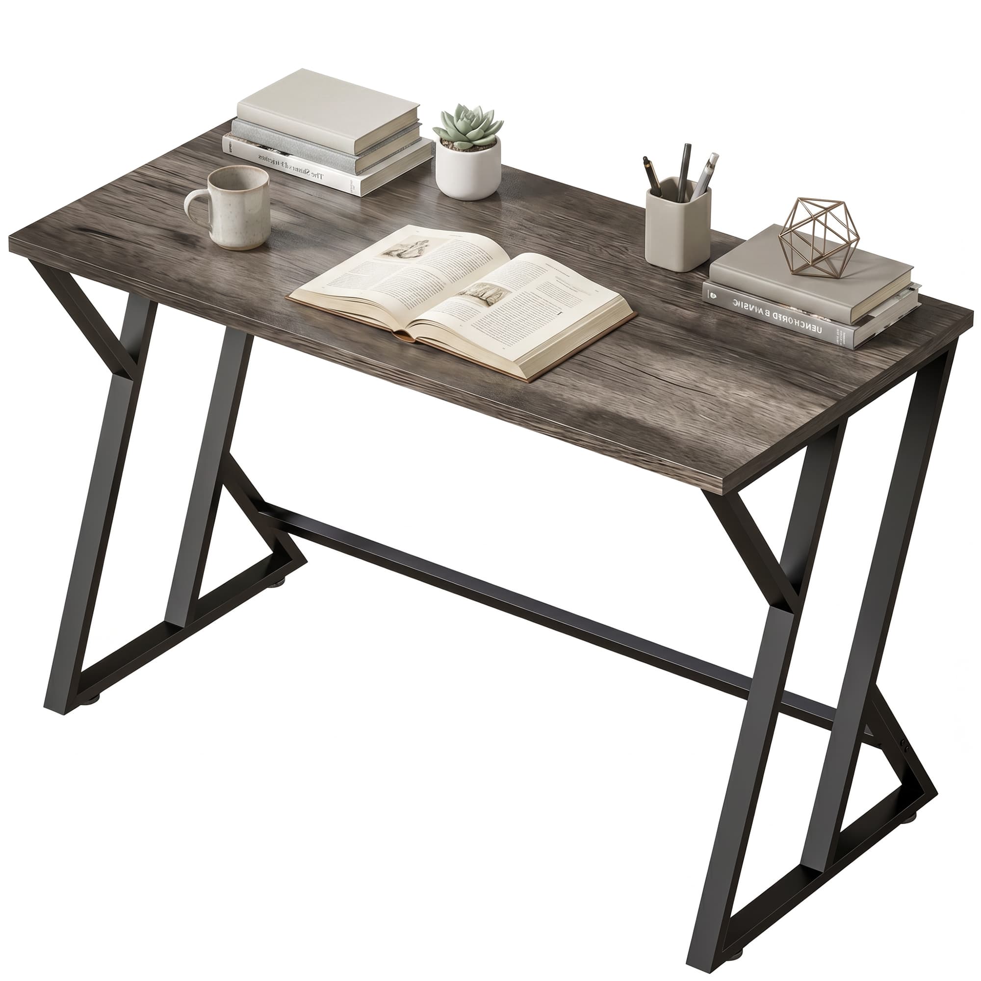 HOMCOM Bureau pour ordinateur 120 cm, bureau industriel avec piètement métallique en Z, table de travail pour bureau, gris aspect usé