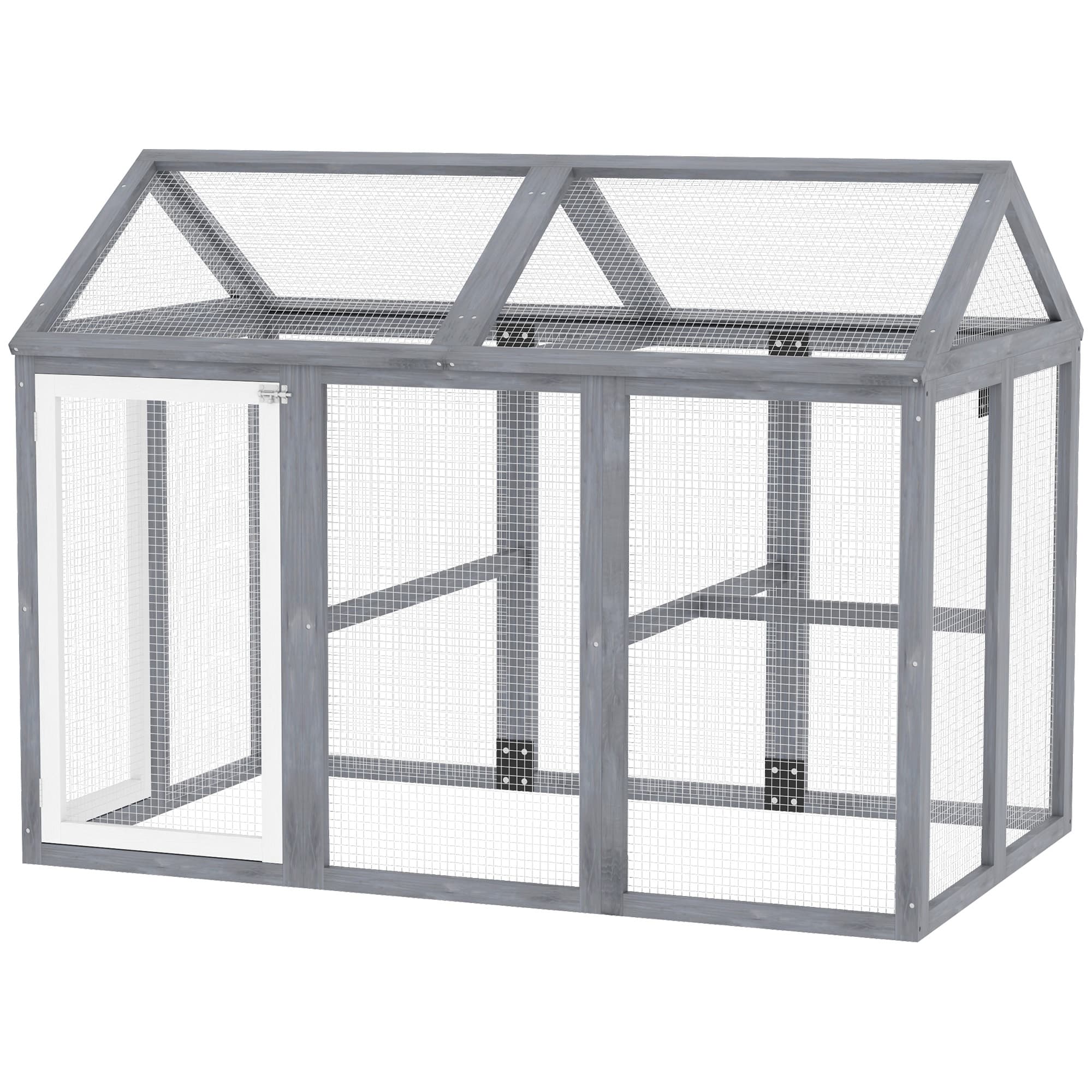 PawHut Enclos poulailler 1,18 m2, parc grillagé avec porte verrouillables, cadre en bois massif, 140 x 88,5 x 106 cm, gris