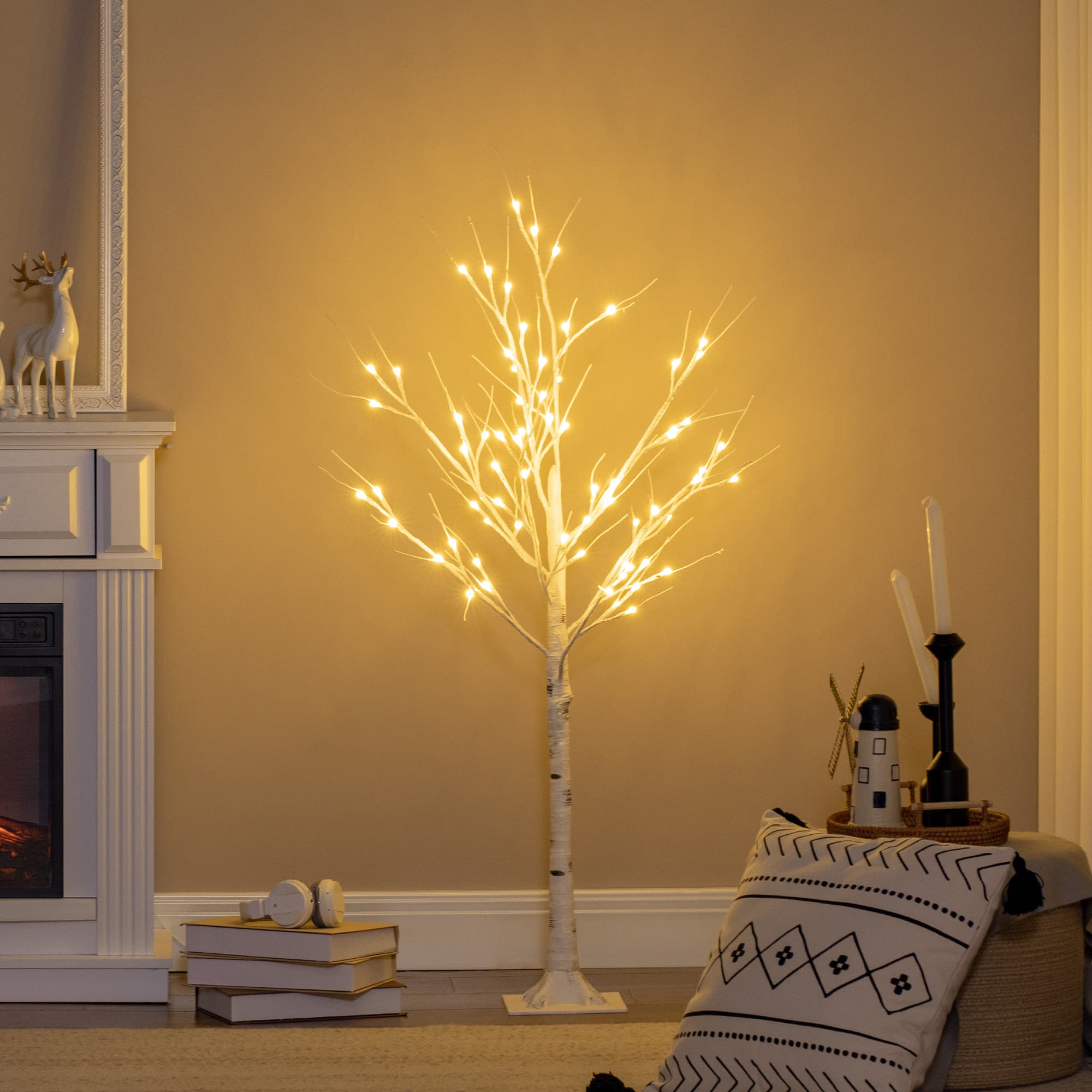 HOMCOM Arbre lumineux LED décoration lumineuse blanc chaud 72 LEDs usage intérieur 120 cm décoration de noël chambre maison blanc