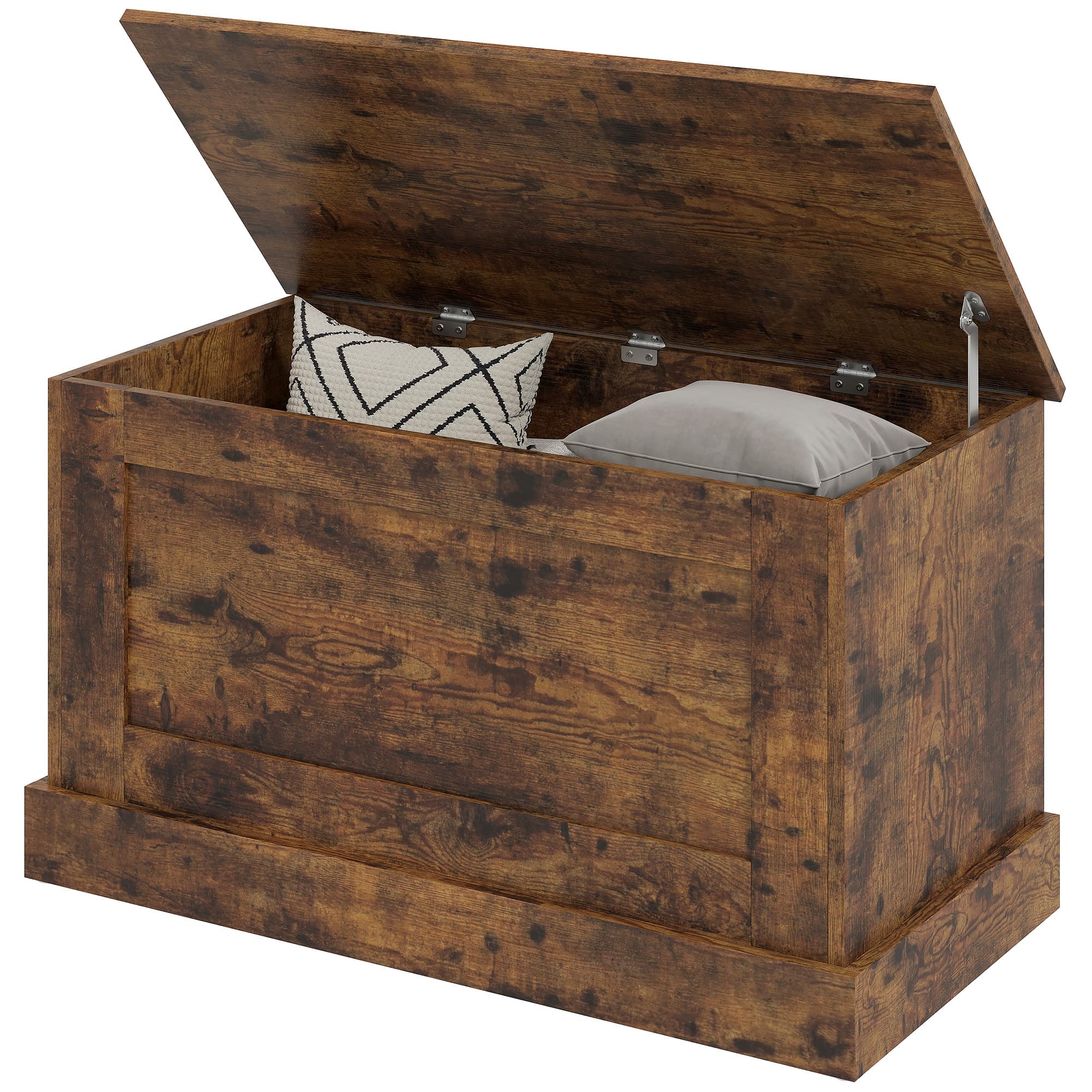 HOMCOM Coffre de rangement, coffre à jouets, avec charnière de sécurité, pour salon, en bois, 80 x 40 x 45 cm, brun rustique