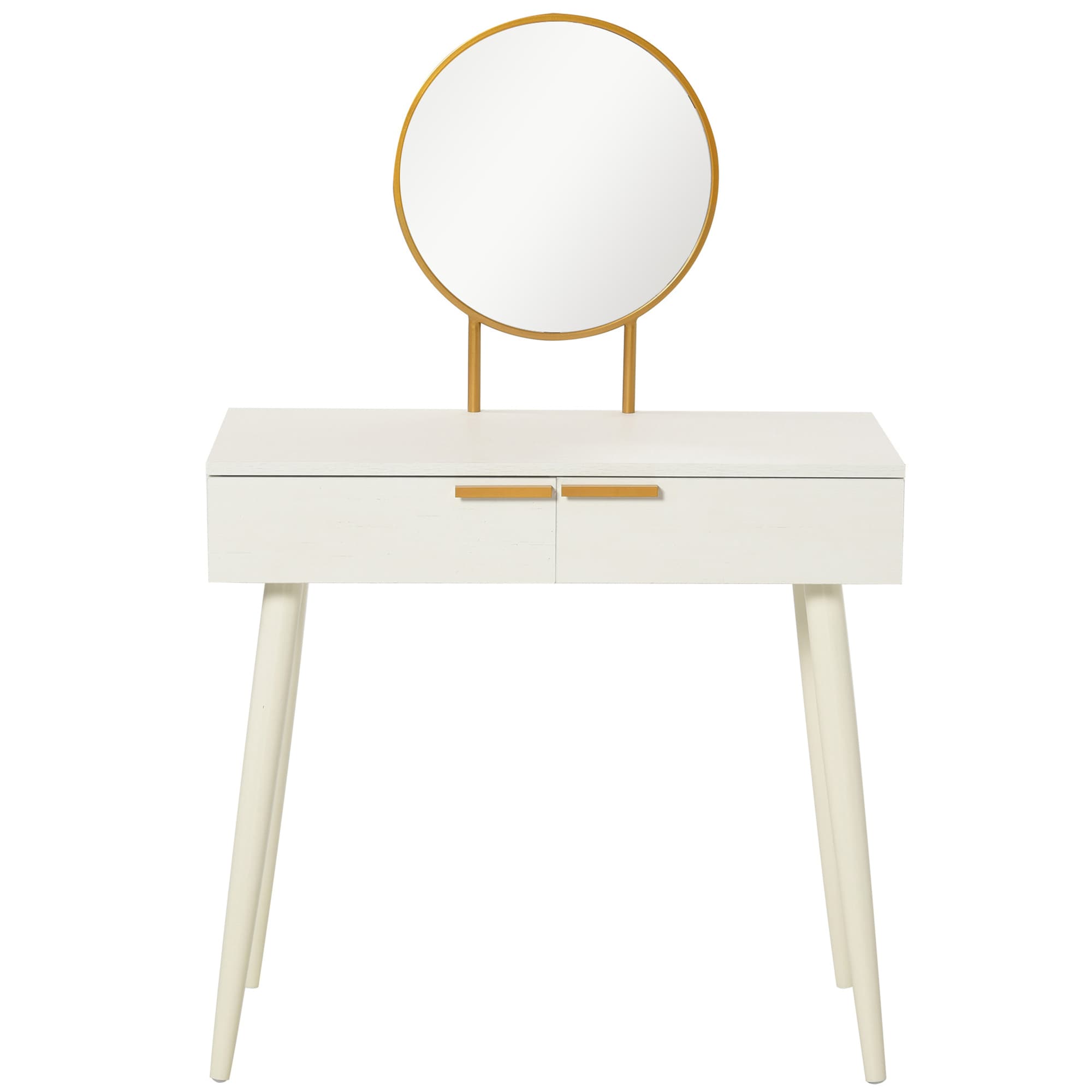 HOMCOM Coiffeuse Design Table de Maquillage avec Miroir rond, 2 tiroirs pour chambre, intérieur, blanc
