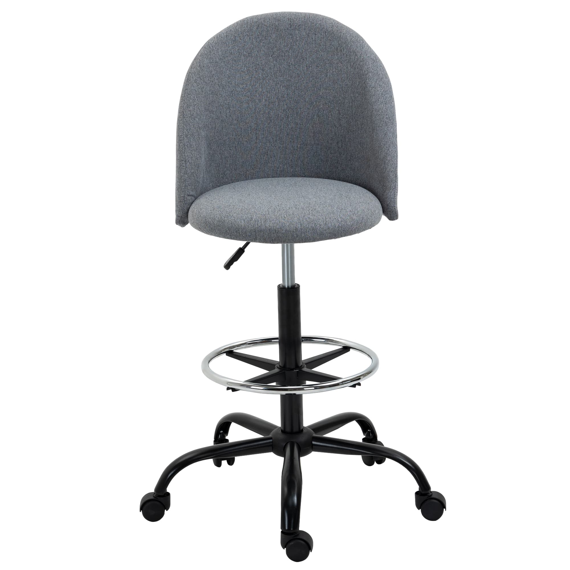 Vinsetto Chaise de bureau assise haute réglable 103-123H cm tabouret de bureau pivotant 360° lin gris