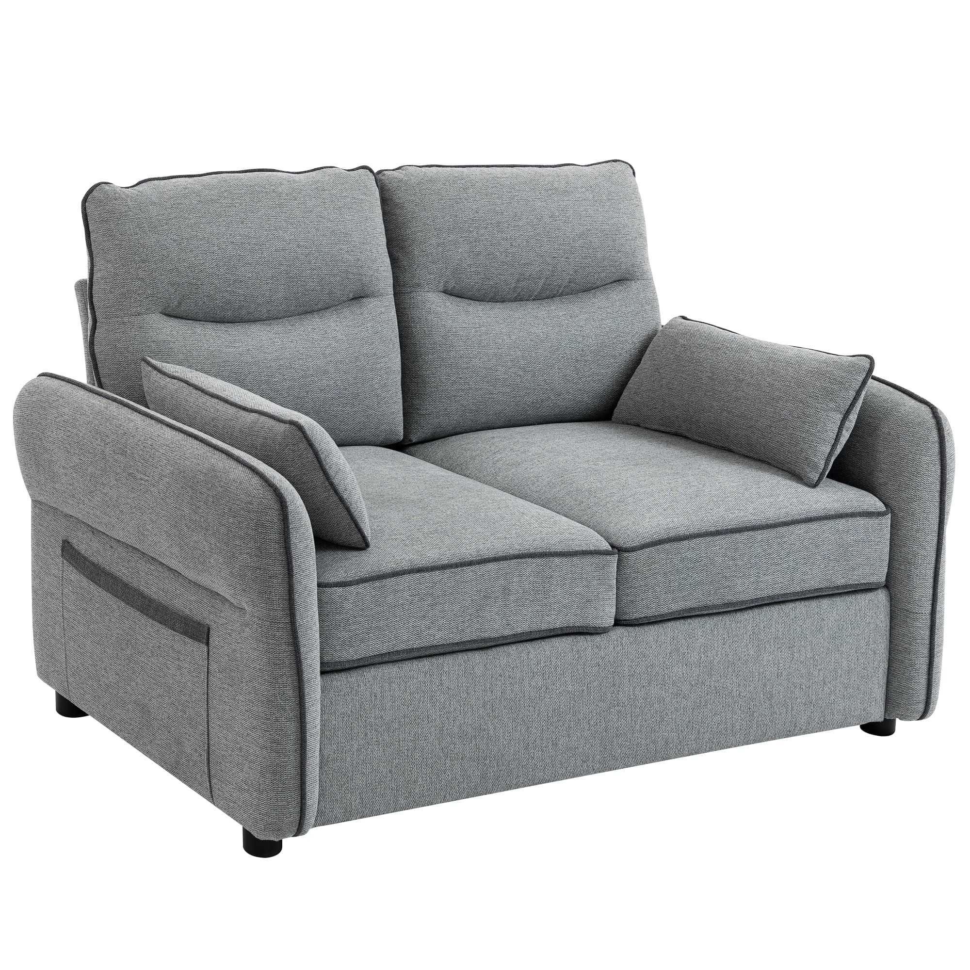 HOMCOM Canapé 2 places, canapé de salon en velours égyptien, 2 oreillers inclus, poche latérale, 136 x 81 x 90 cm, gris