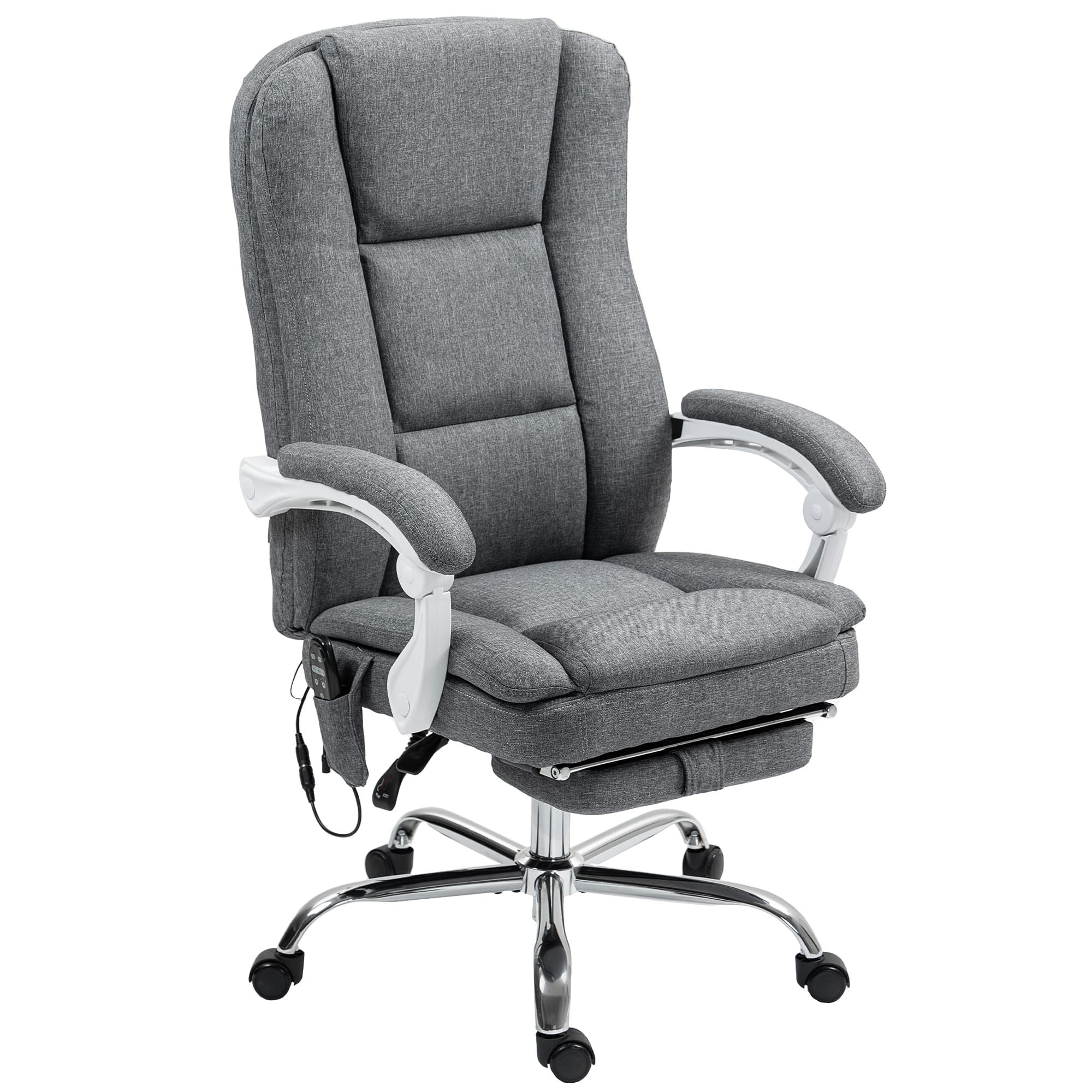 HOMCOM Fauteuil de bureau massant et chauffant chaise de bureau avec hauteur réglable dossier inclinable 66x60x113-121cm gris